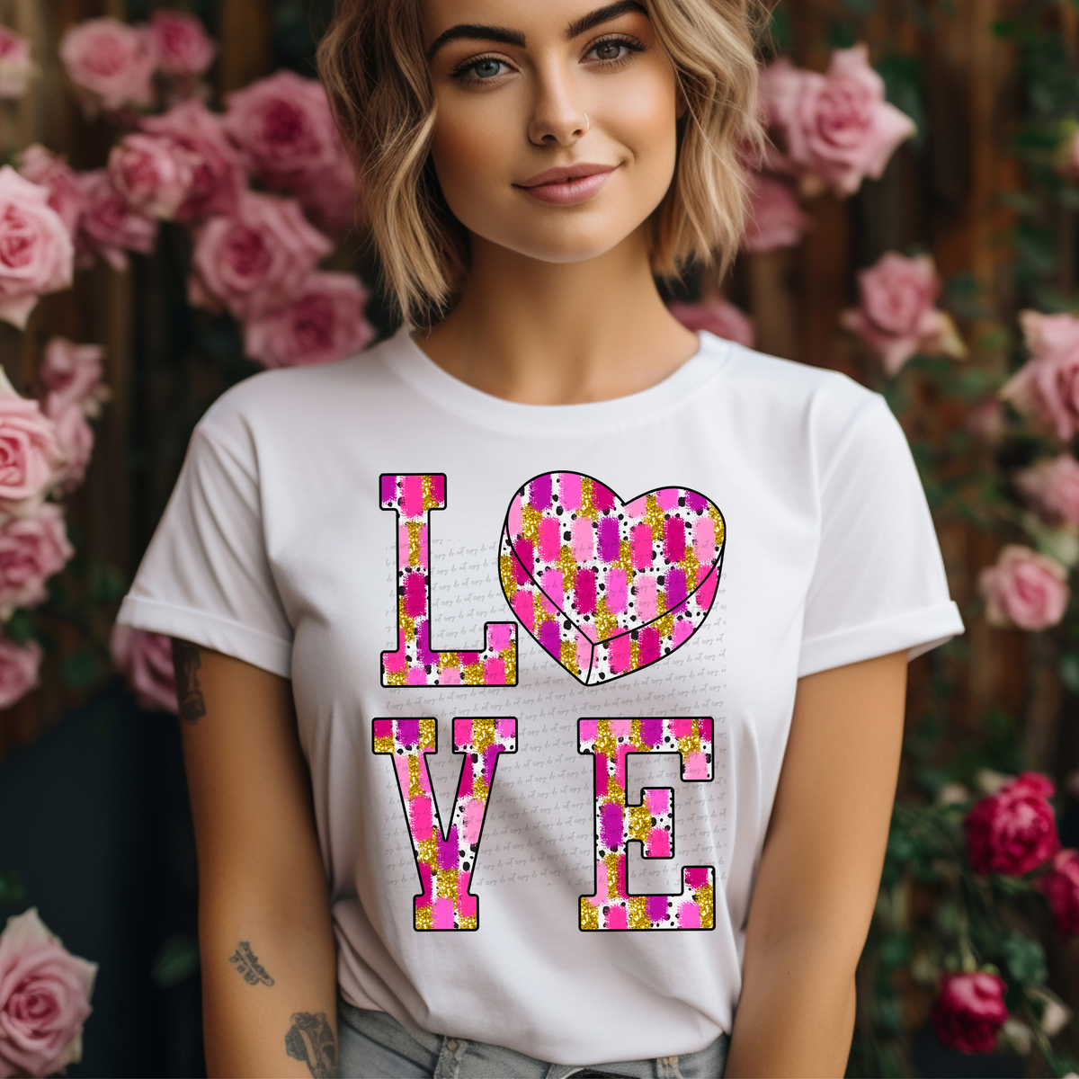 Love Brushstroke Heart Purple Pink Gold 81539 DTF Transfer