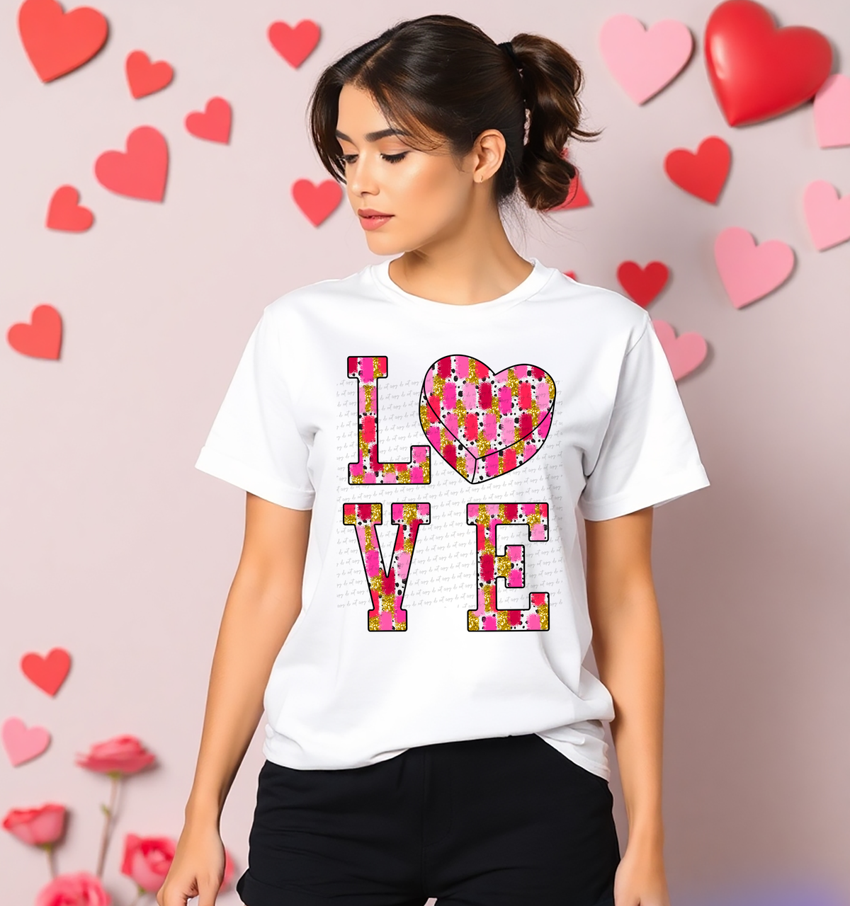 Love Brushstroke Heart Red Pink Gold 81540 DTF Transfer