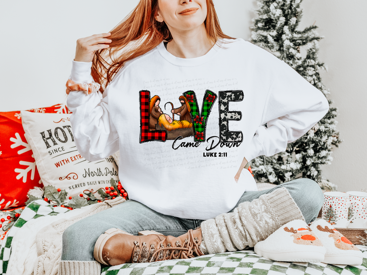 Love Came Down Luke 2:11 Plaid Font Manger 116246 DTF Transfer