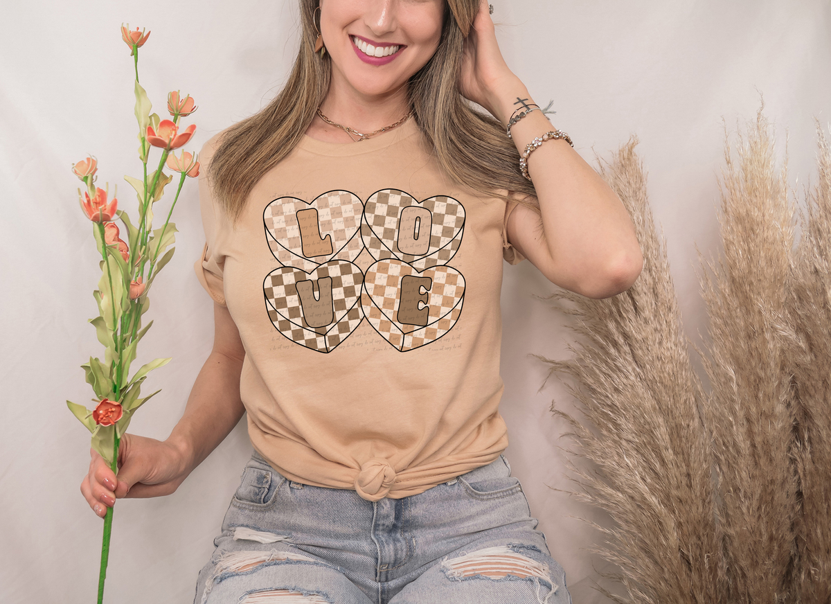 Love Checker Hearts Beige 81541 DTF Transfer