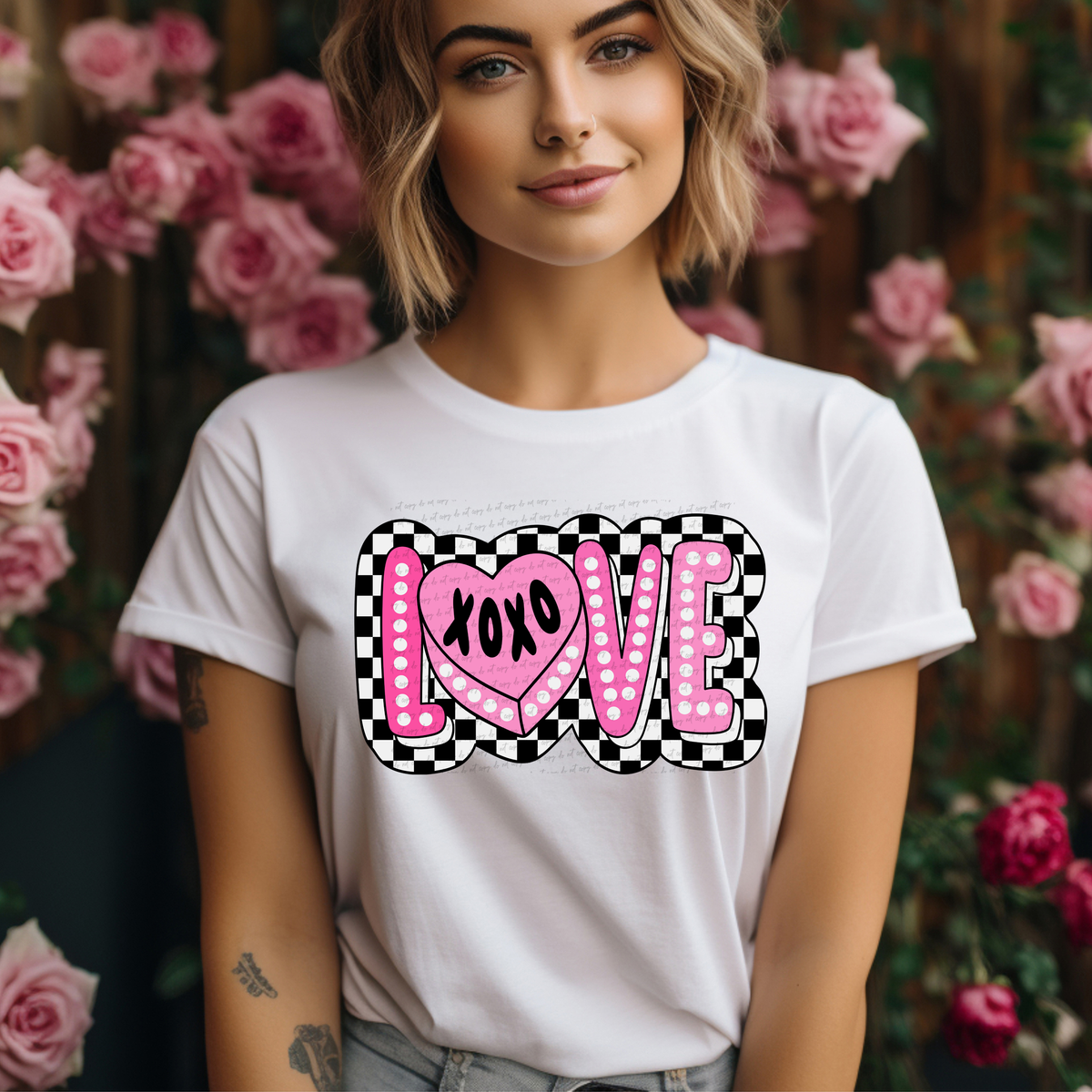 Love Heart Dots Checker Xoxo 81542 DTF Transfer