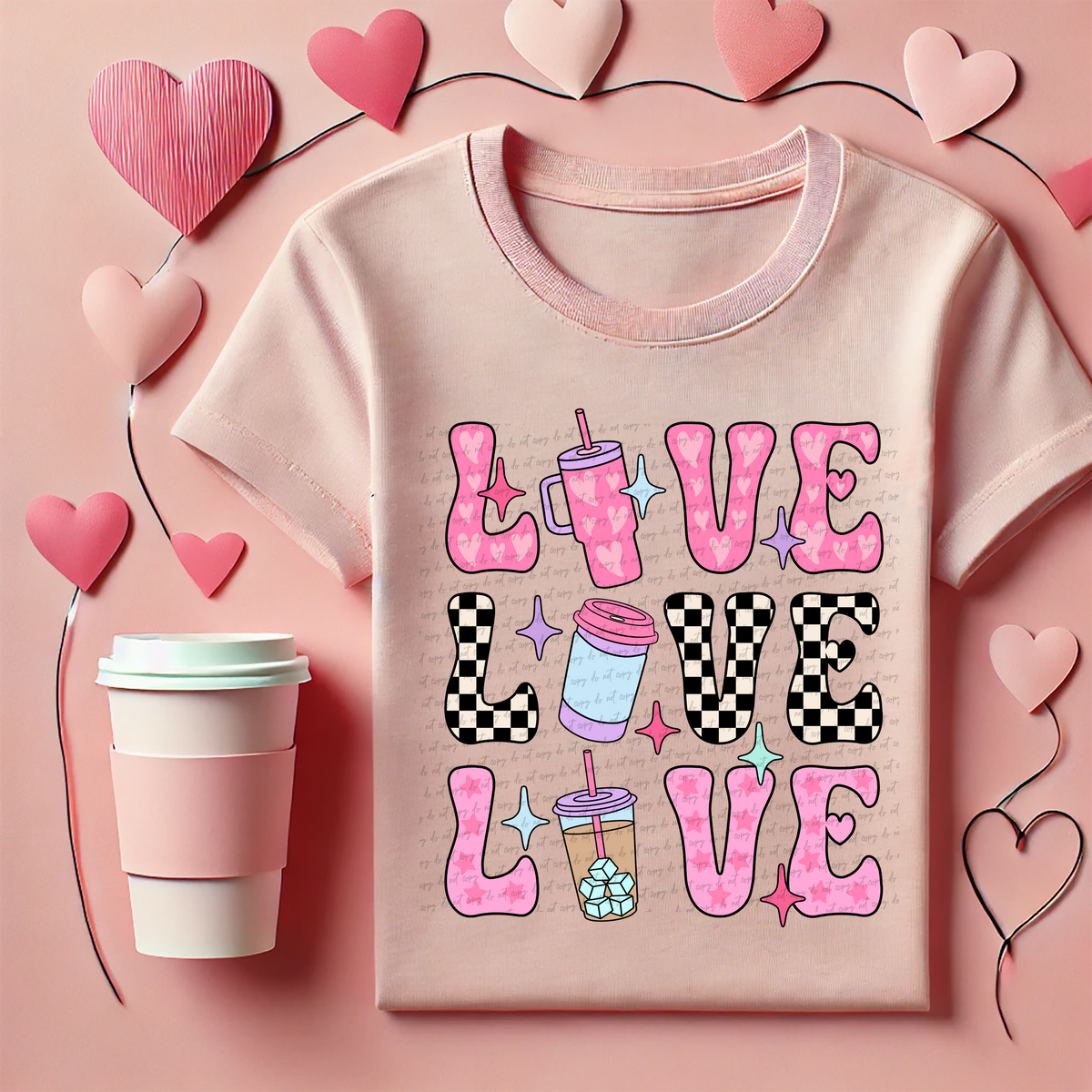 Love Stacked Drinks Checker 81551 DTF Transfer