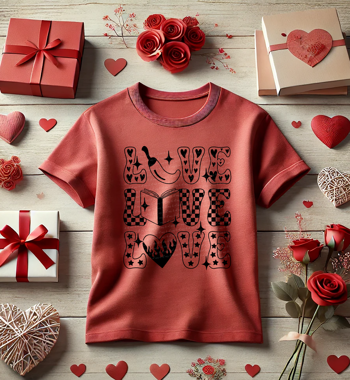 Love Stacked Spicy Smut Books Black 81553 DTF Transfer