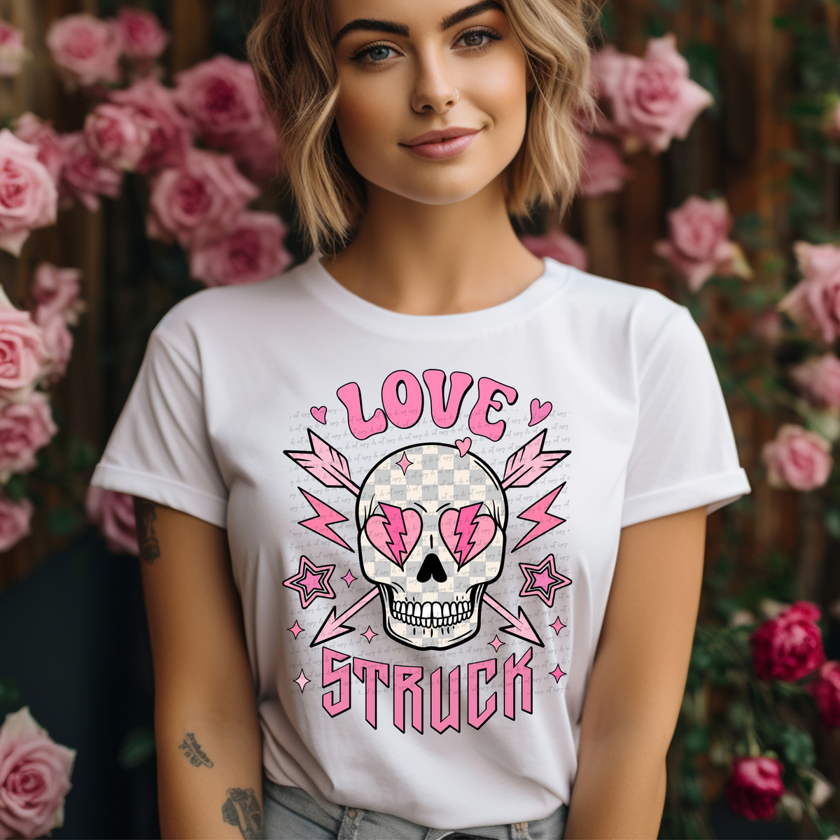 Love Struck Skull Pink 81559 DTF Transfer