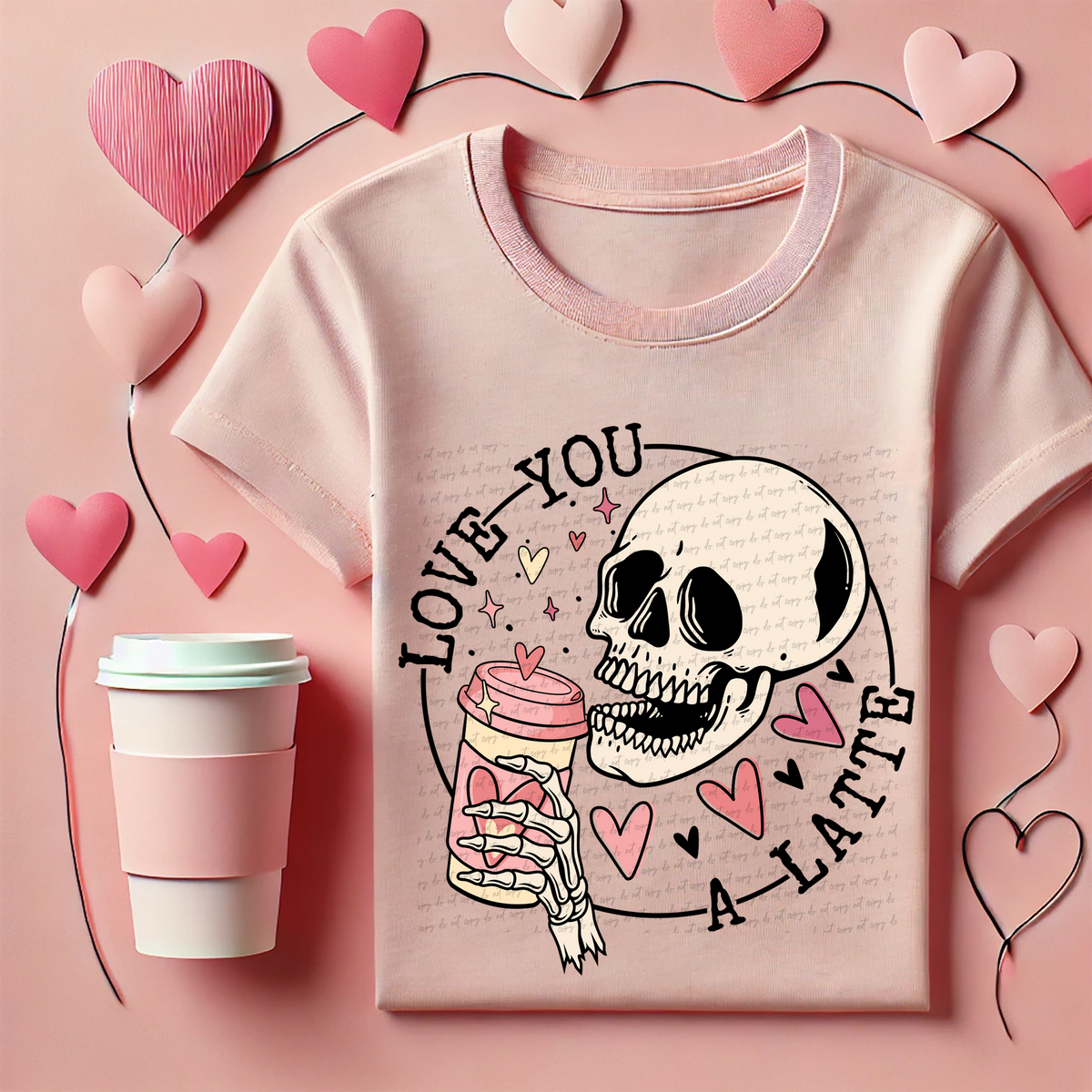 Love You A Latte Skull Circle 81565 DTF Transfer