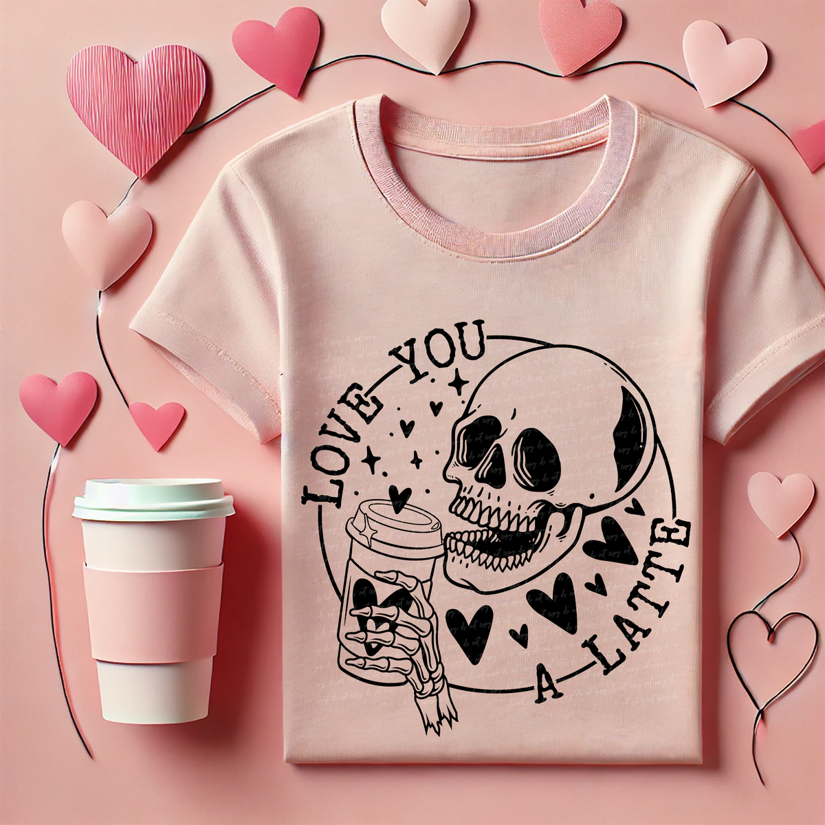 Love You A Latte Skull Circle Black 81561 DTF Transfer