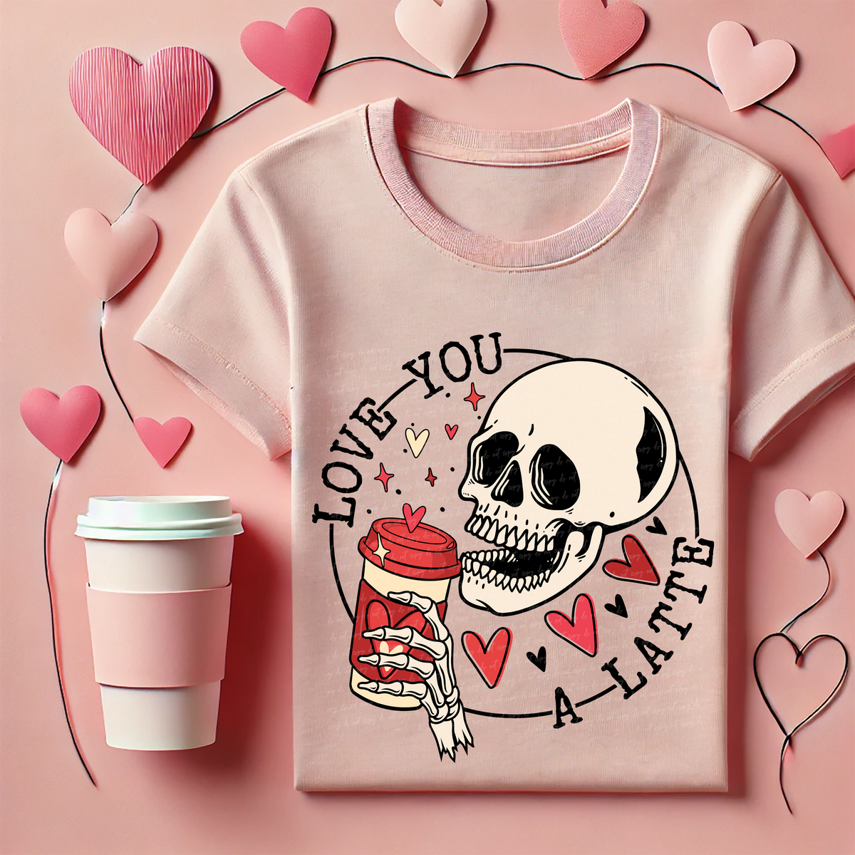 Love You A Latte Skull Circle Red 81564 DTF Transfer