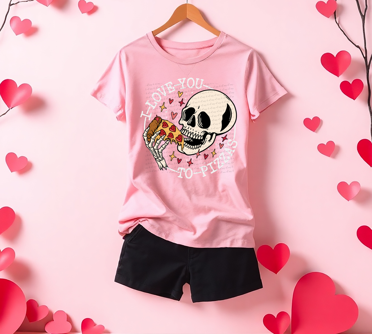 I Love You To Pizzas Skull White Font 81567 DTF Transfer