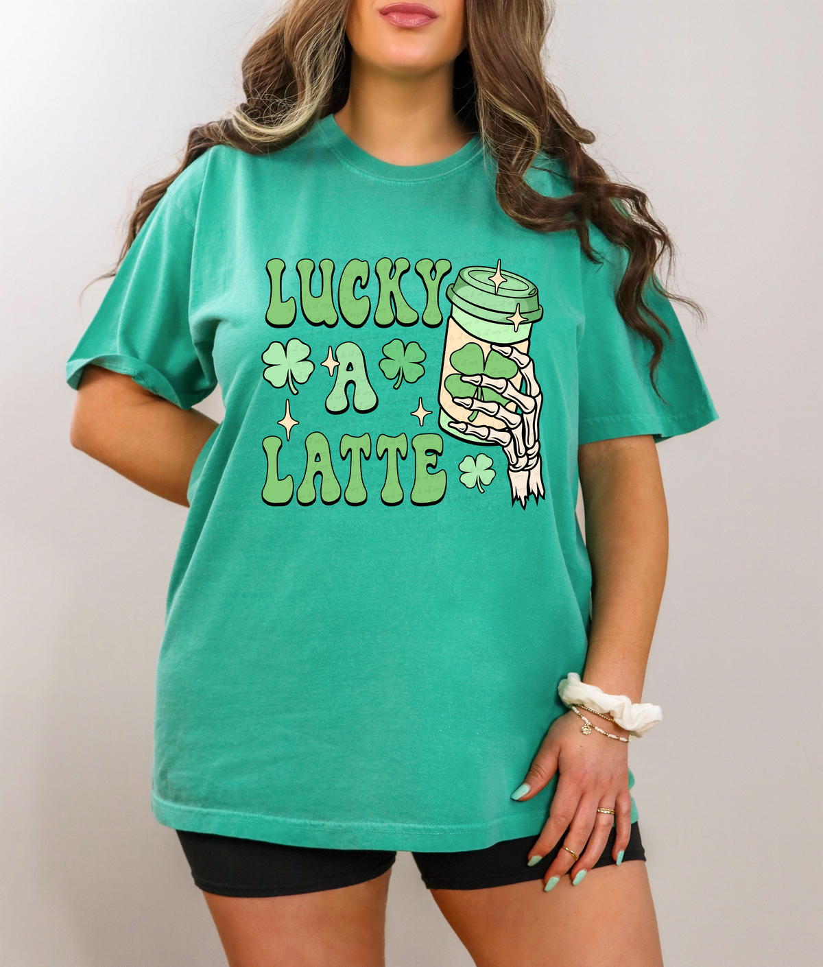 Lucky A Latte Skellie Hand Clover Leaves 116323 DTF Transfer