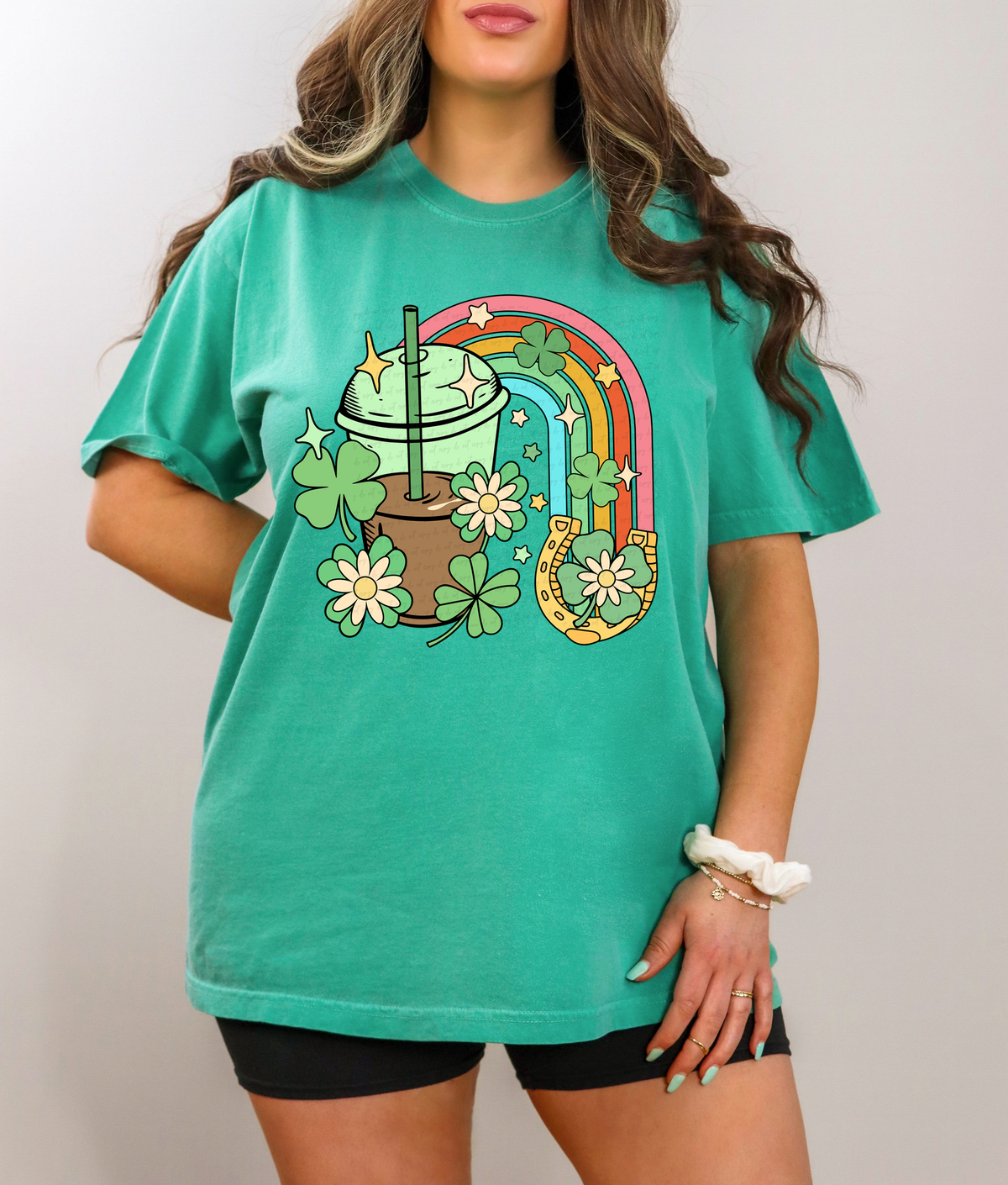 Lucky Iced Coffee Rainbow Clover Leaves 116324 DTF Transfer