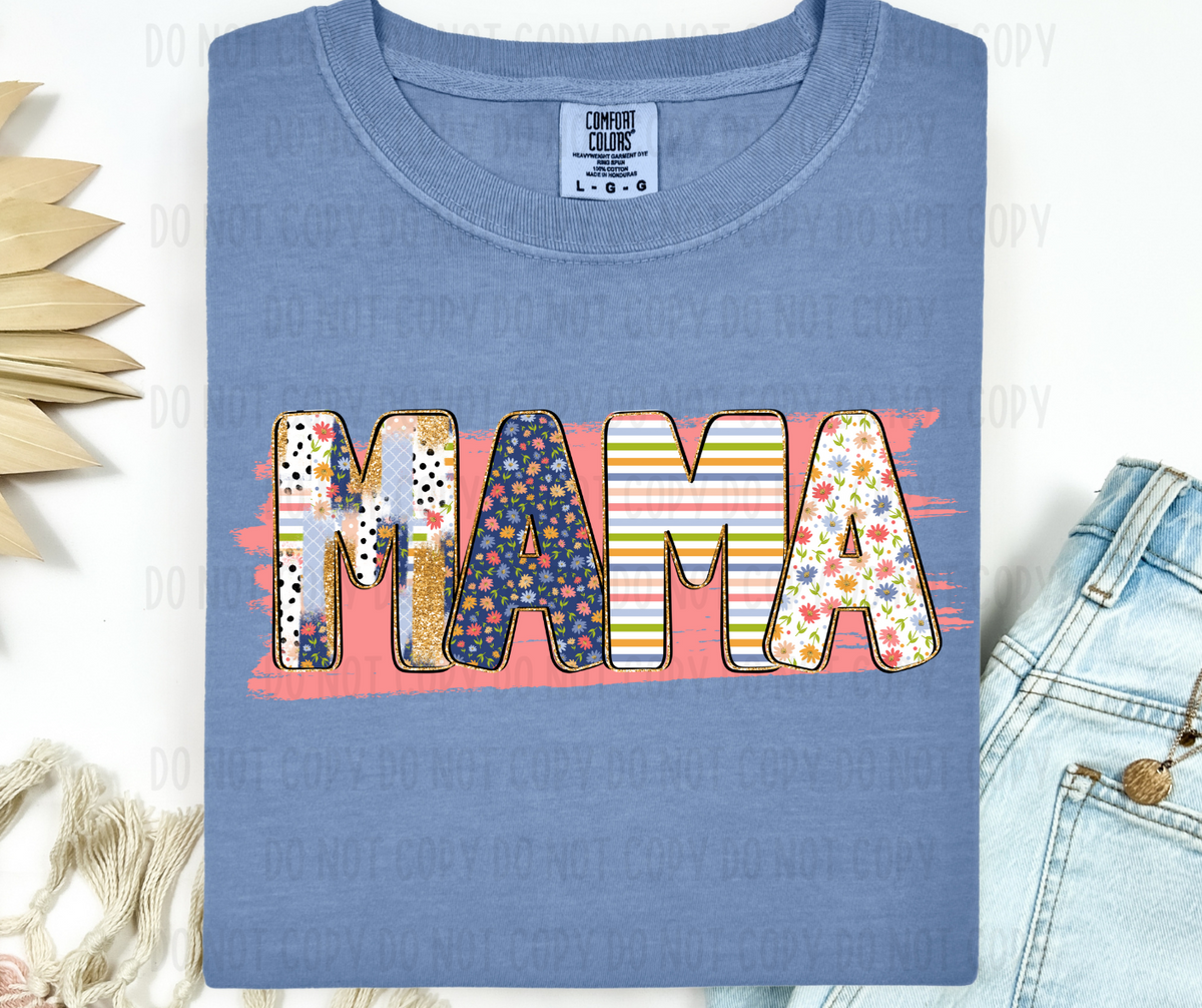 Mama paint strokes with patterned letters (Canvista) DTF transfer