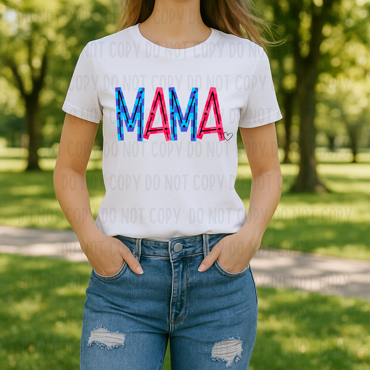 Blue and Pink checkered Mama (Canvista) 101775 DTF transfer