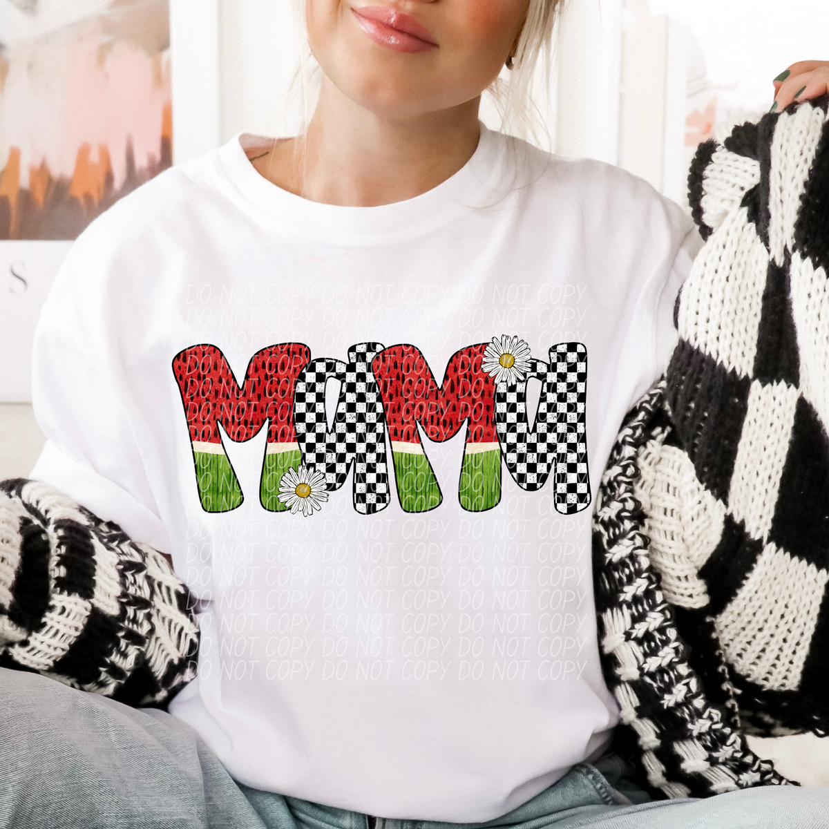 Mama Watermelon Checkered Font (City) DTF transfer