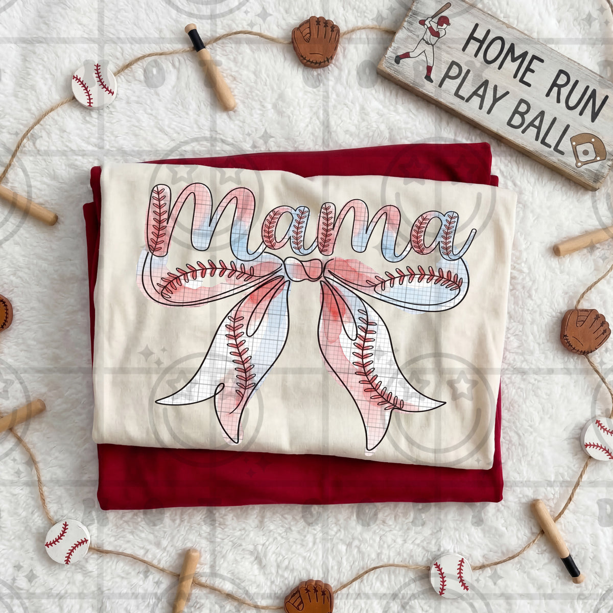Mama baseball watercolor bow (HW) DTF Transfer