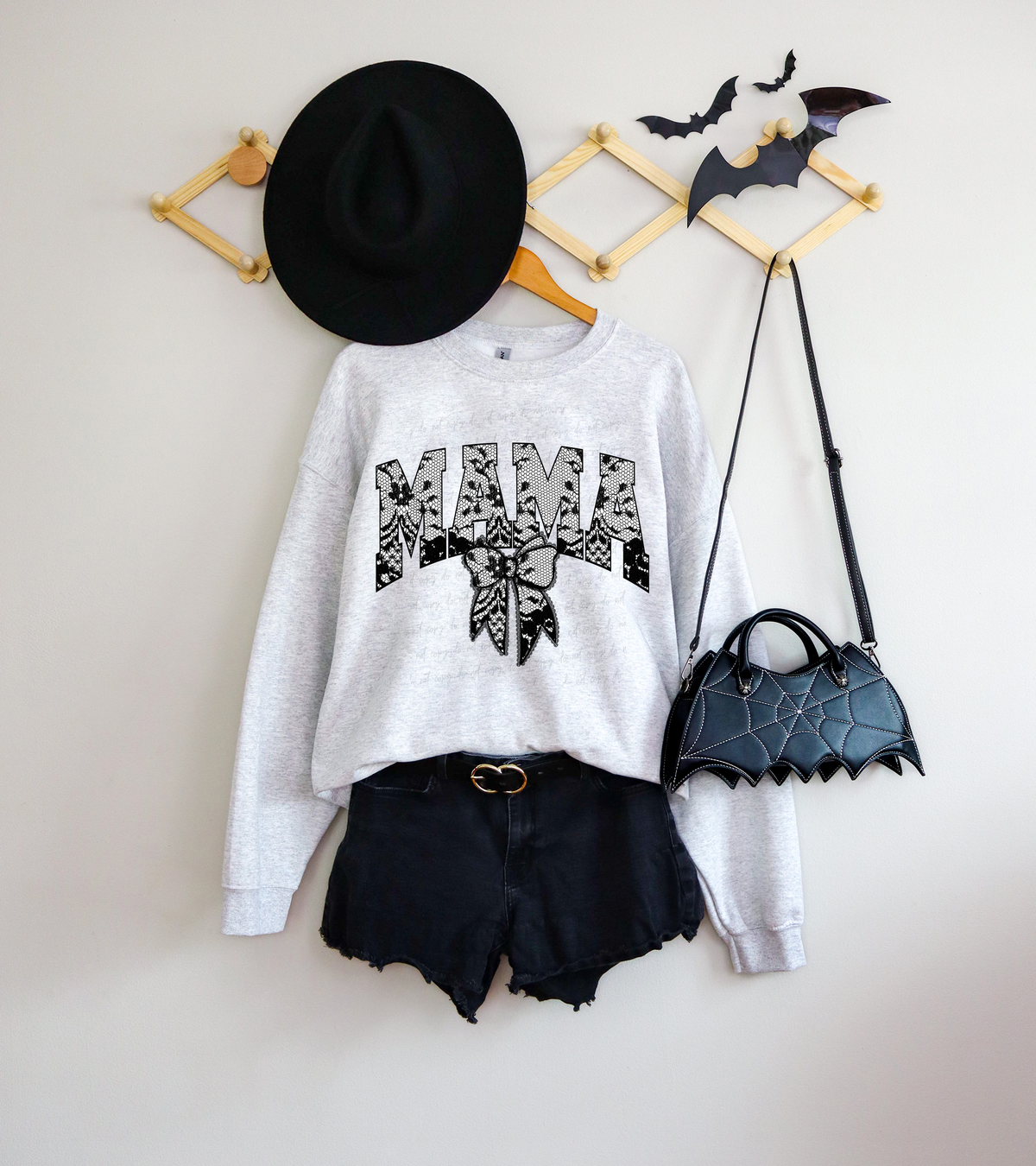 Mama Bats Bow Black Lace 108778 DTF transfer