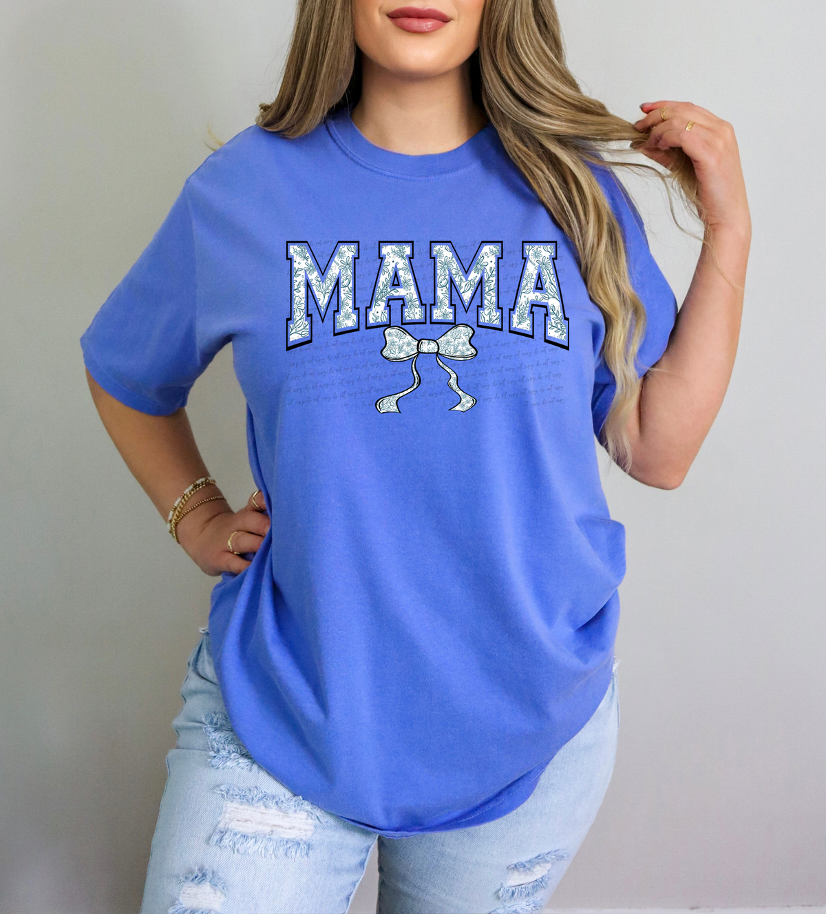 Mama Blue Flower Black Outline 86161 DTF Transfer