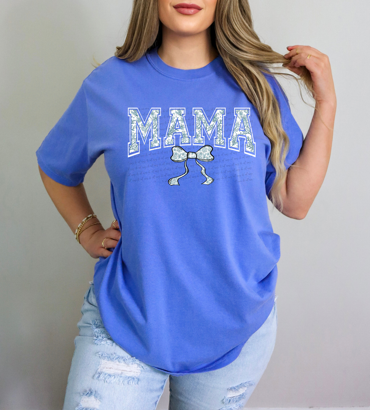 Mama Blue Flower White Outline 86162 DTF Transfer