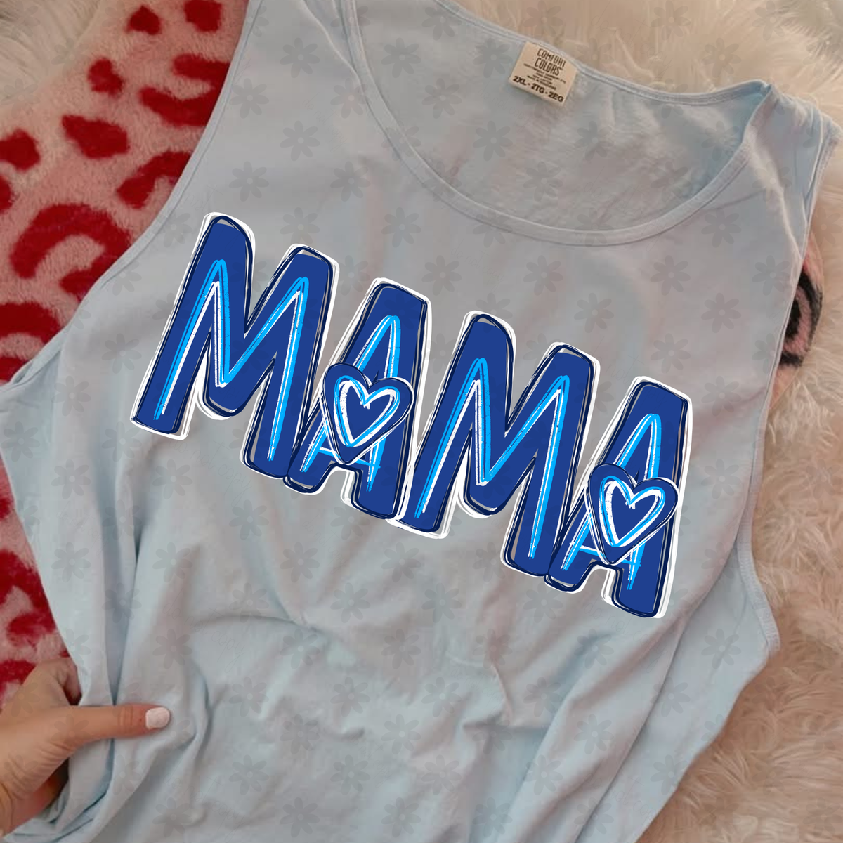 Mama BLUE neon brushstrokes (Dyed) DTF Transfer