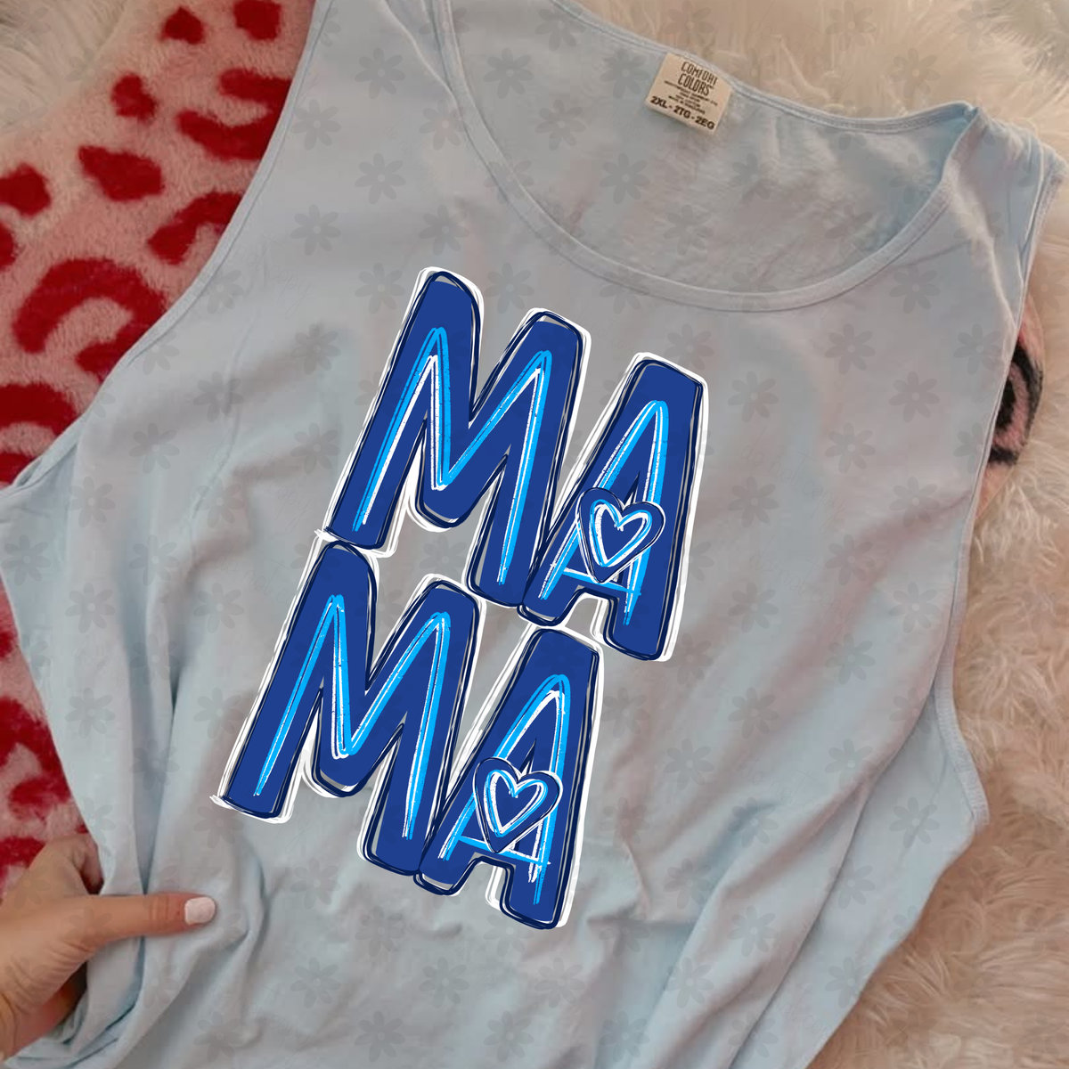 Mama BLUE neon brushstrokes stacked (Dyed) DTF Transfer