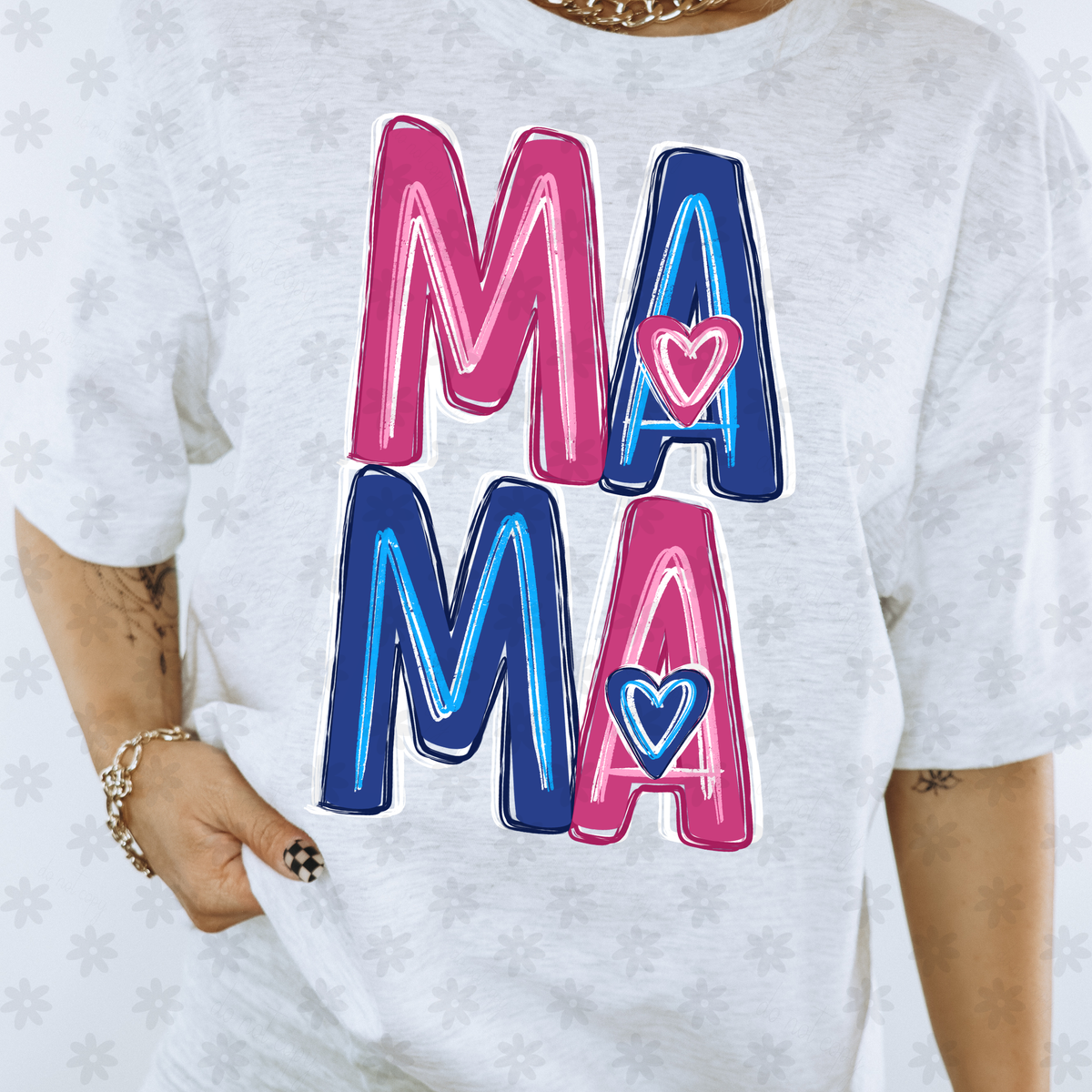 Mama blue and pink neon brushstrokes stacked (Dyed) DTF Transfer