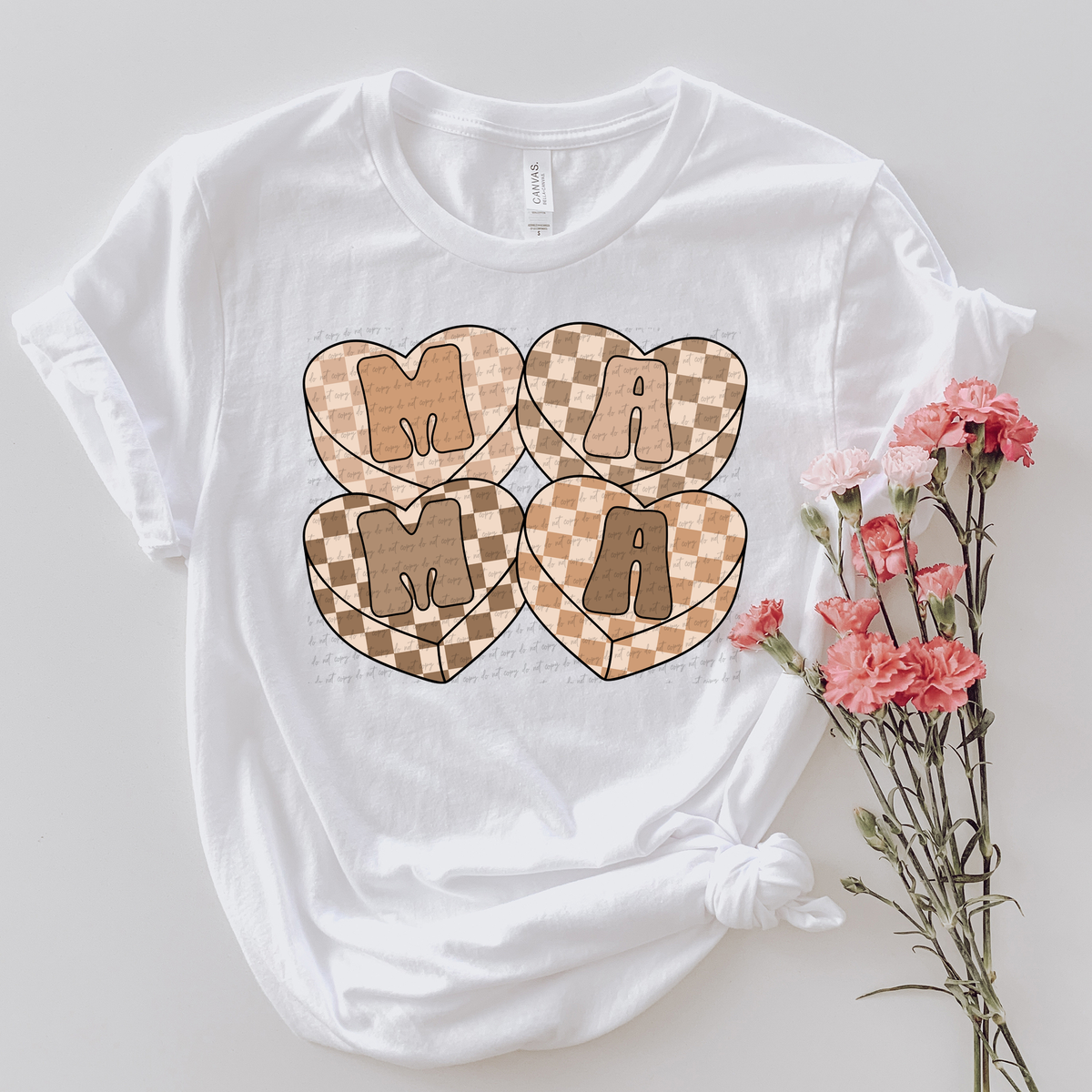 Mama Checker Hearts Beige 81572 DTF Transfer