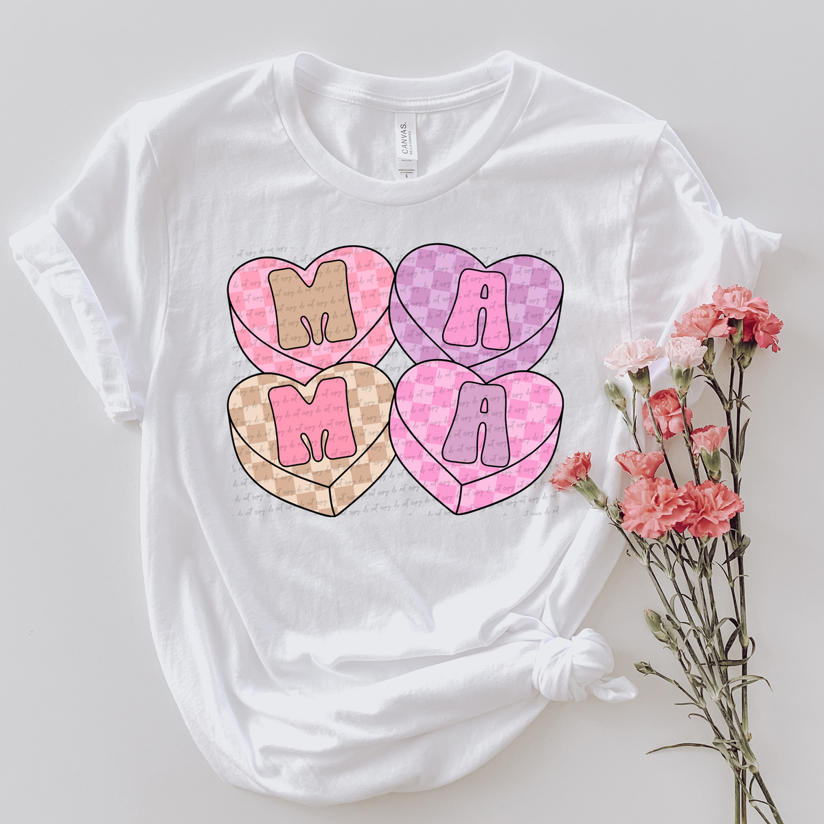 Mama Checker Hearts Pink Purple Beige 81574 DTF Transfer