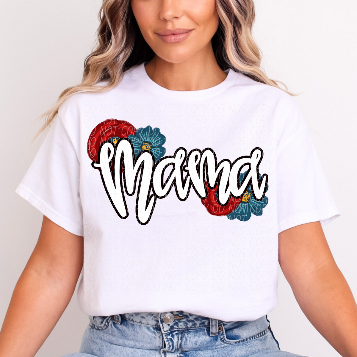 Mama RED & BLUE Flowers (CITY) DTF transfer