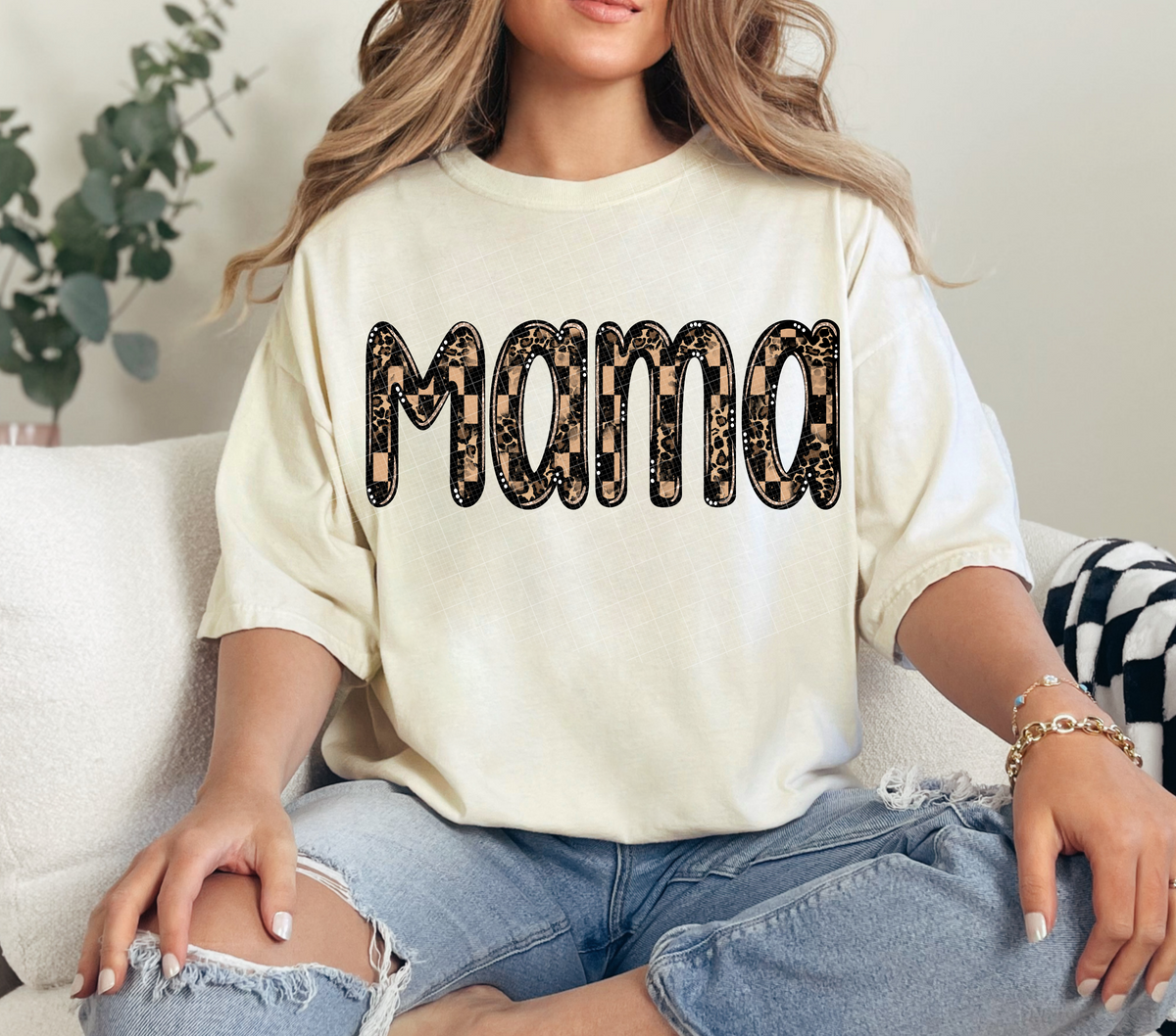 Mama leopard filled faux GLITTER (Linda) DTF Transfer