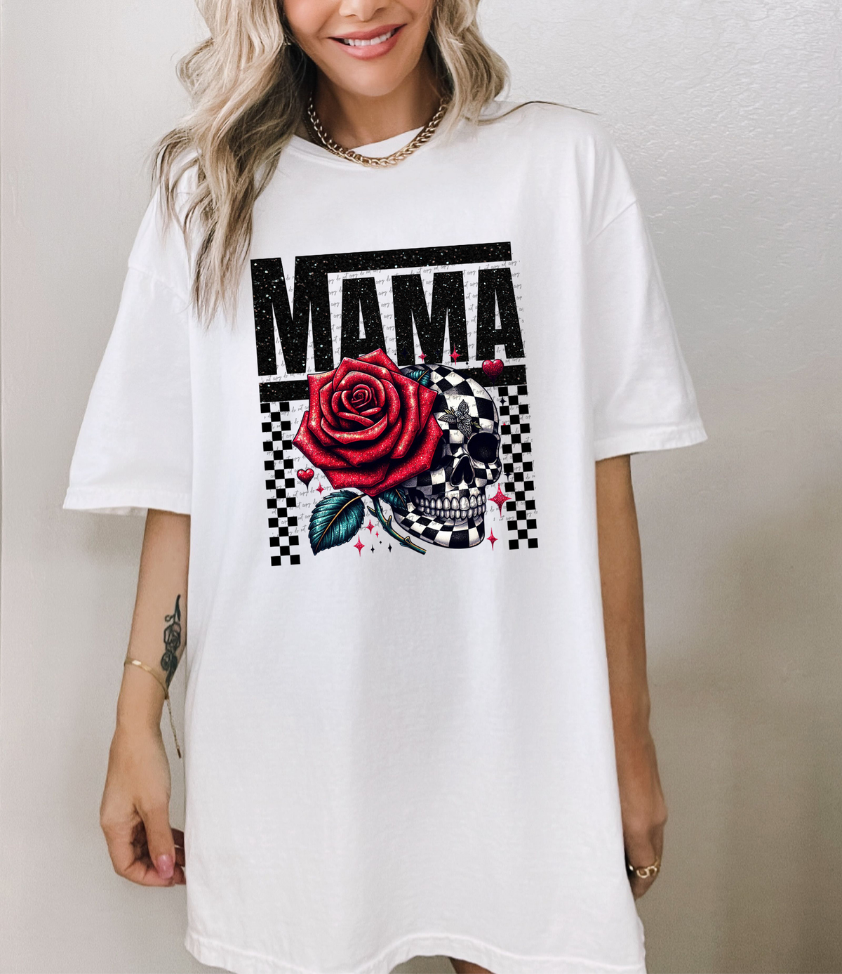 Mama Skull Rose Checkered 42589 DTF transfer