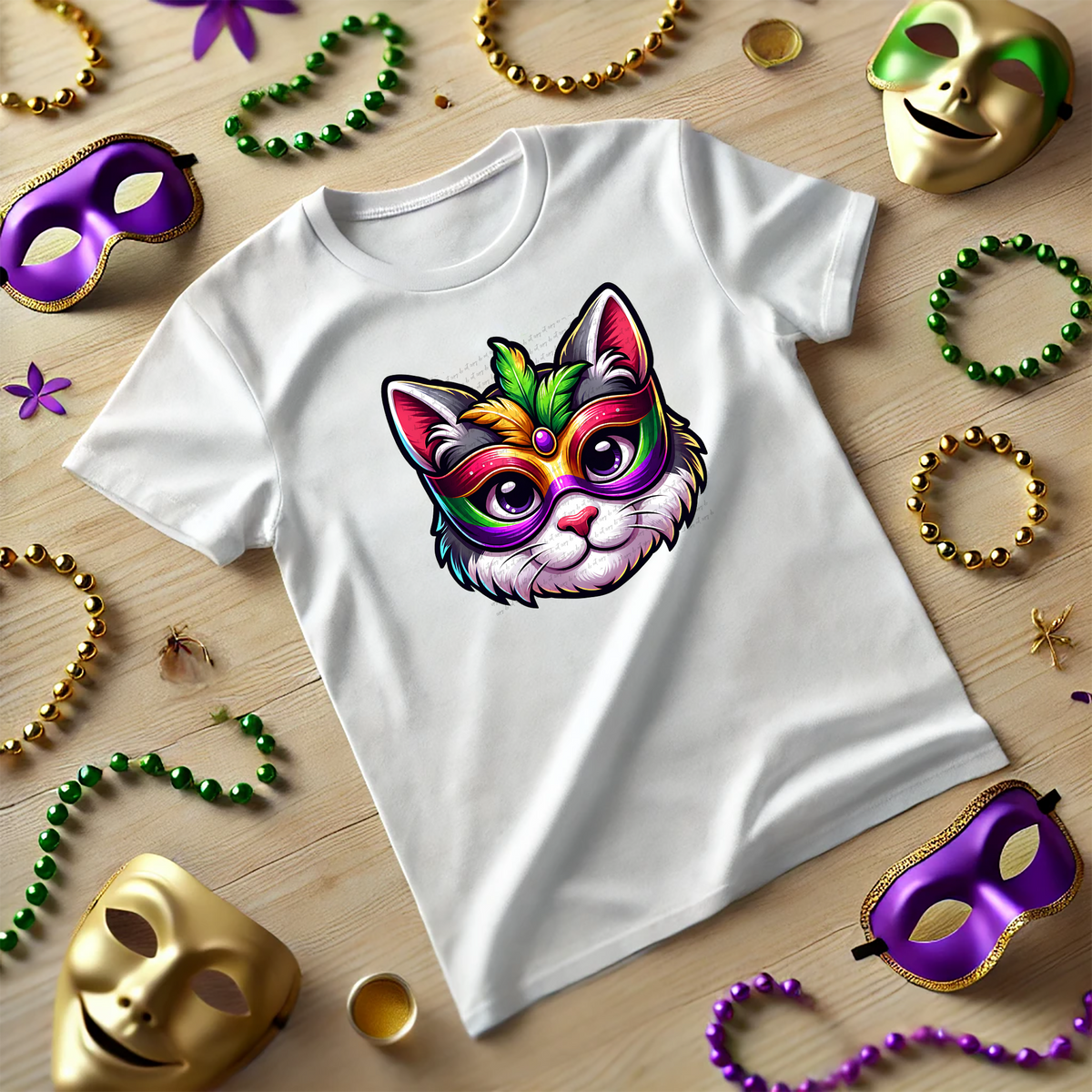 Mardi Gras Cat Mask 81921 DTF Transfer