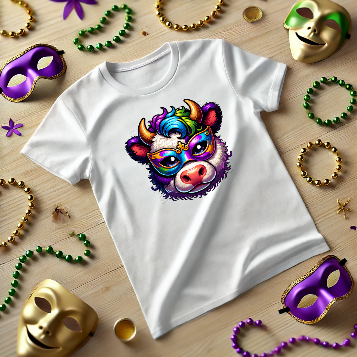 Mardi Gras Cow Mask 81923 DTF Transfer