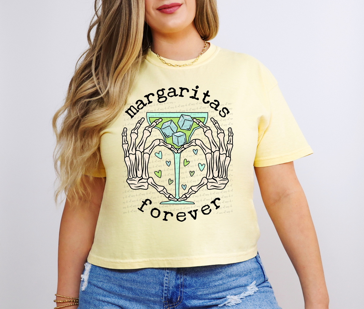 Margaritas Forever Skellie Heart Hand Black Font 81597 DTF Transfer