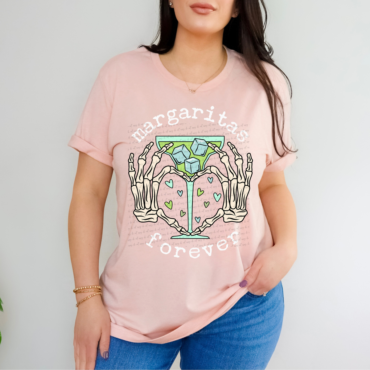 Margaritas Forever Skellie Heart Hand White Font 81598 DTF Transfer