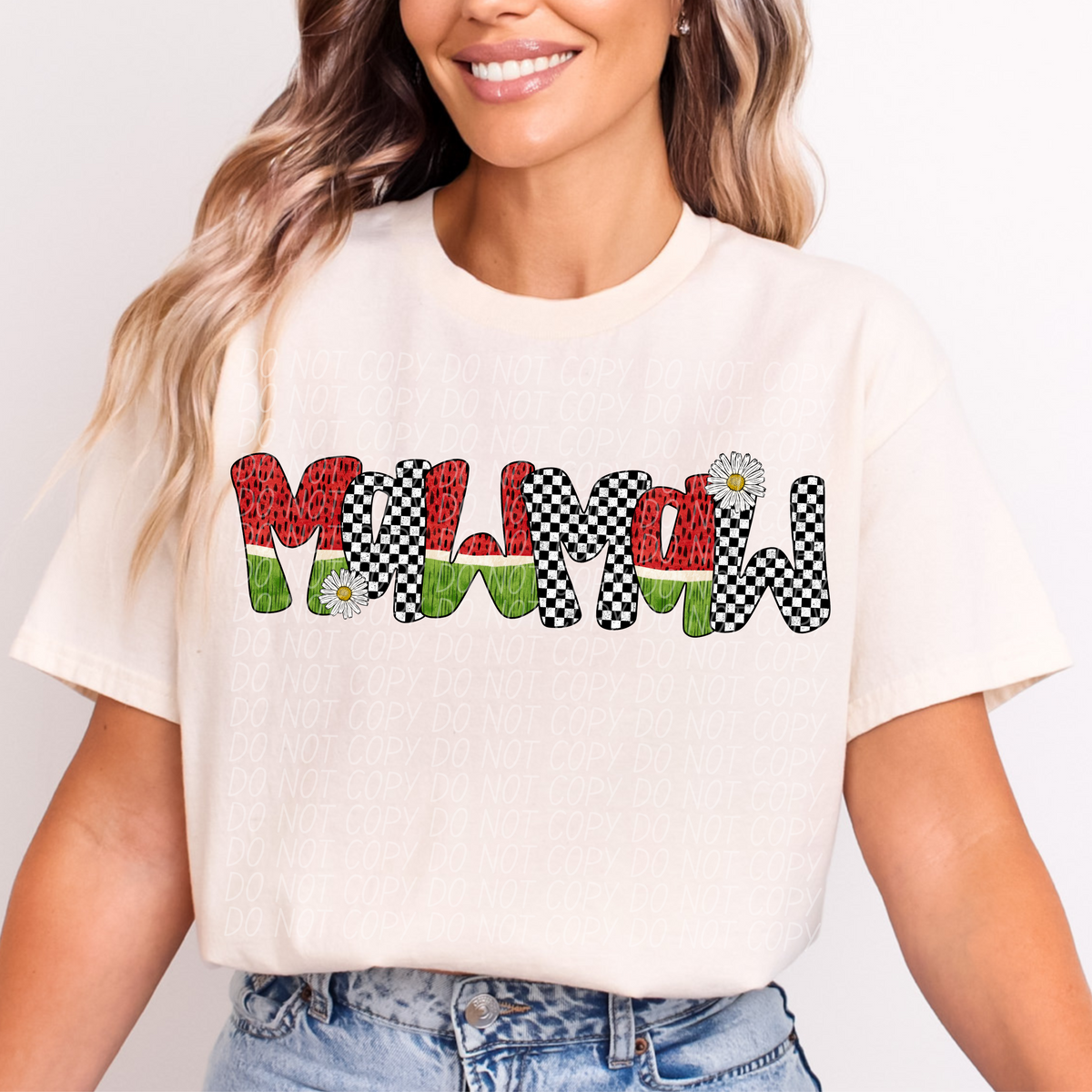 Mawmaw Watermelon Checkered Font (City) DTF transfer