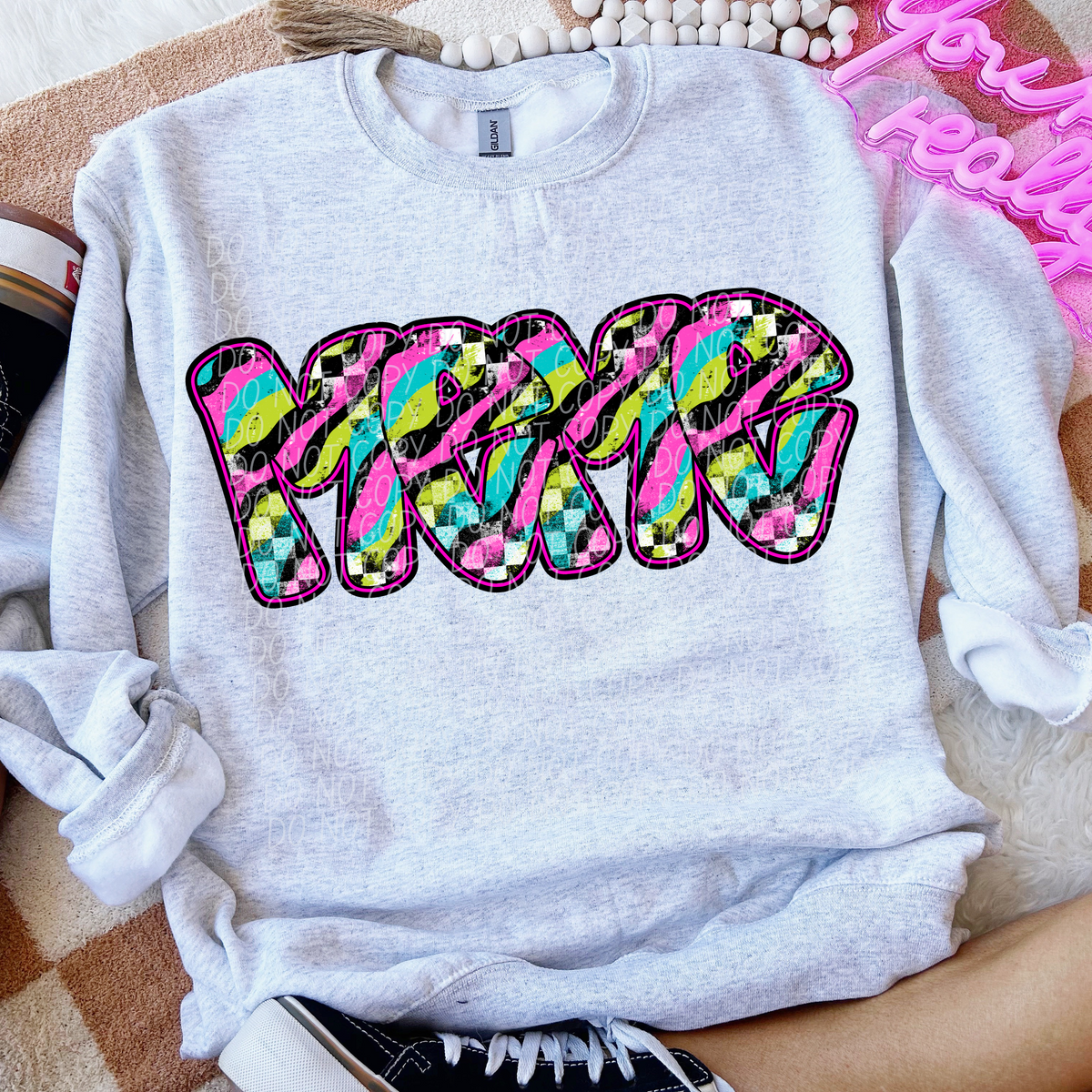 Meme Neon Checker Font (CITY) DTF transfer