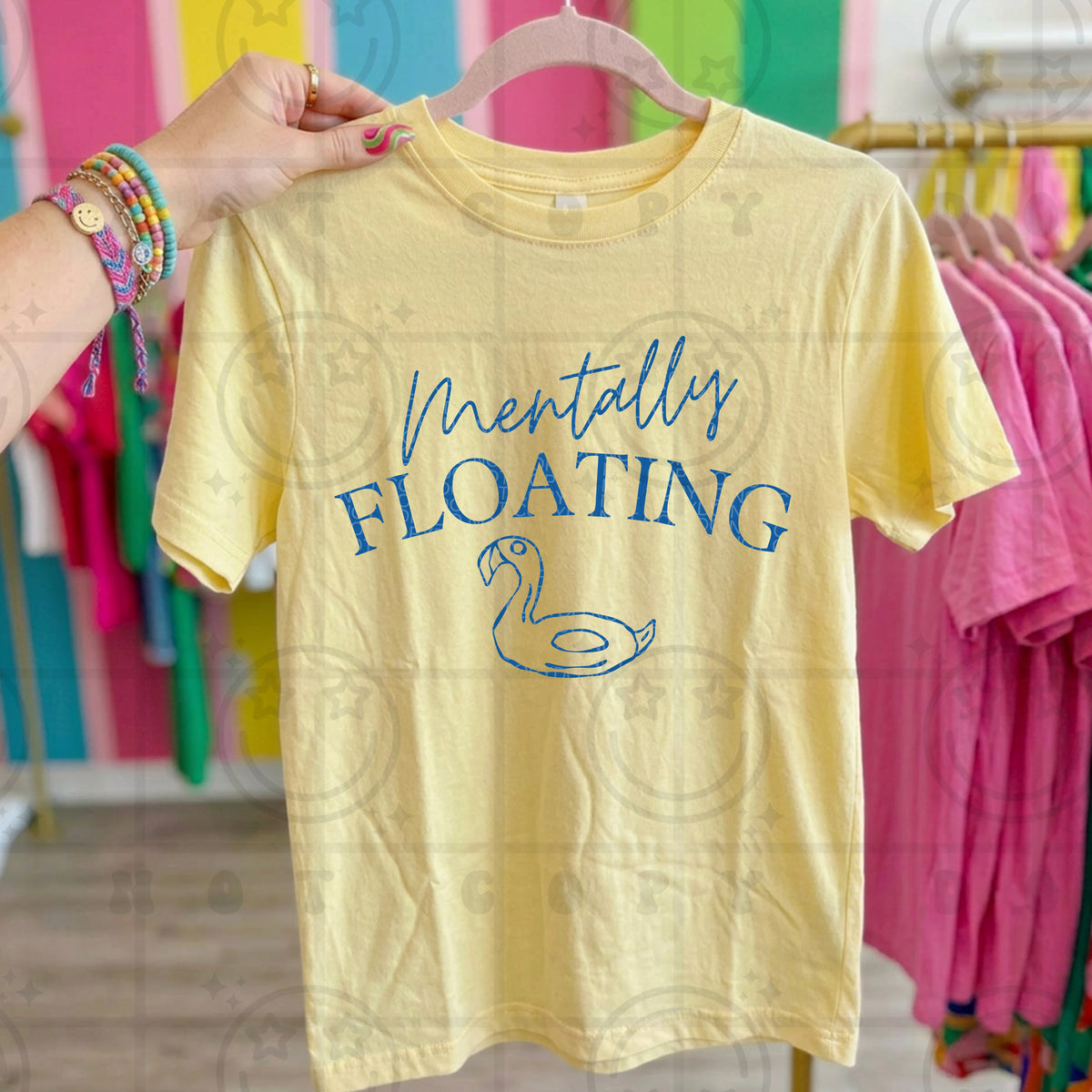 Mentally floating flamingo float BLUE (HW) DTF Transfer
