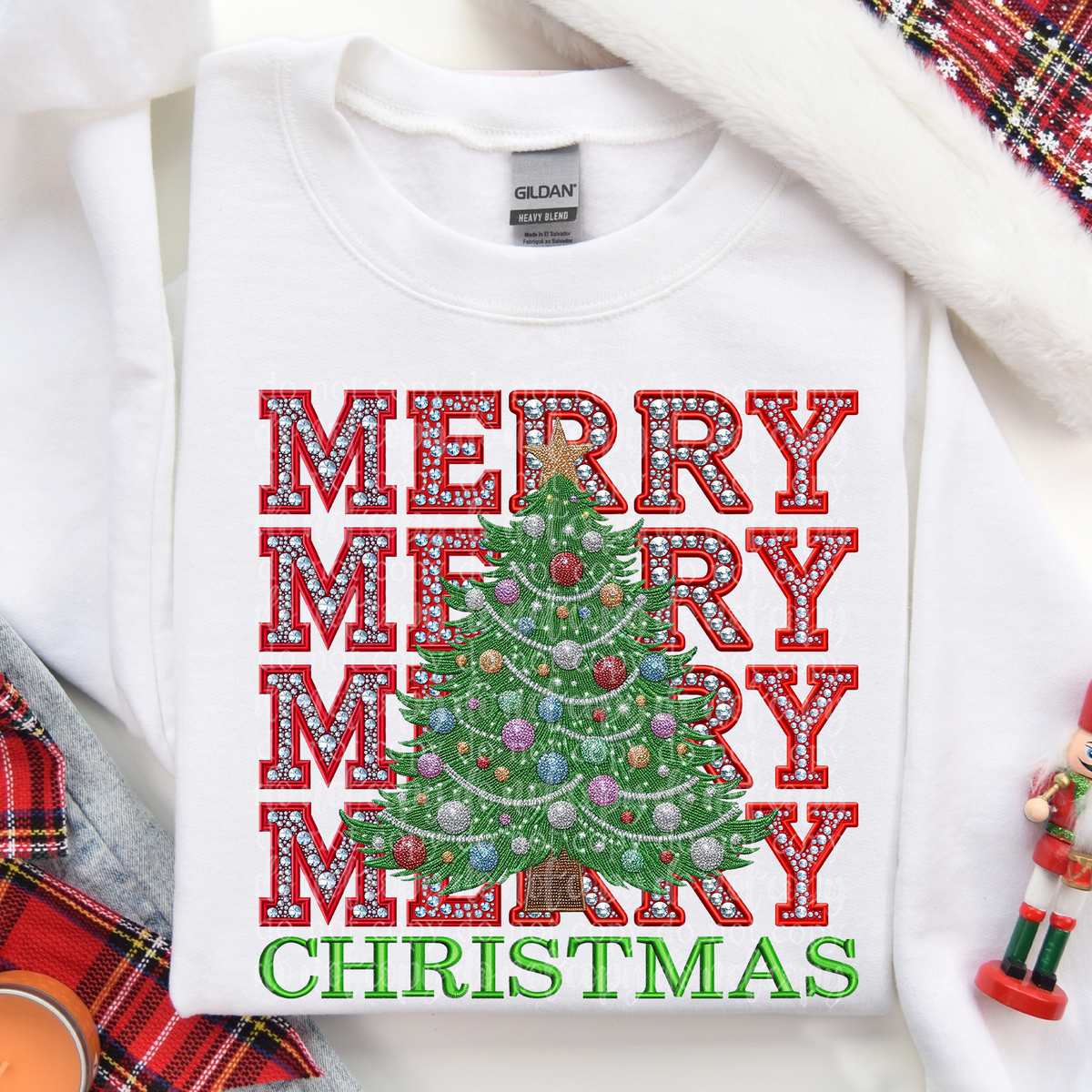 Merry Christmas Tree stacked rhinestones TDD 45647 DTF transfer