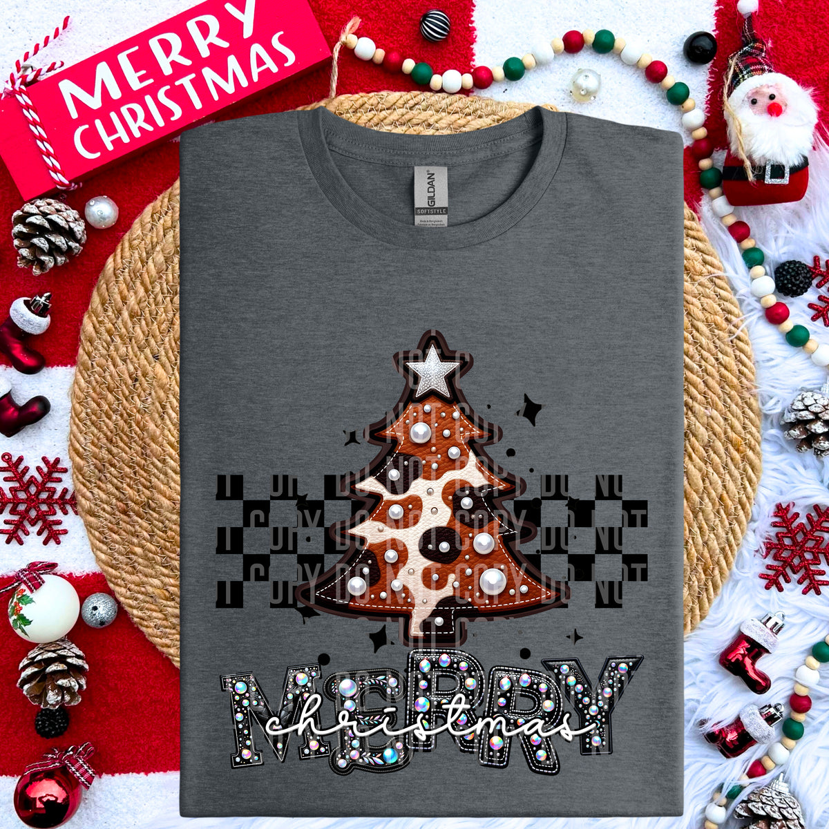 Merry Christmas Faux Rhinestone Brown Tree 69180 DTF transfer