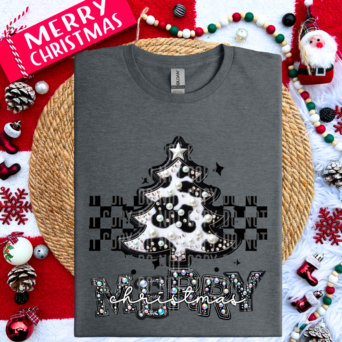 Merry Christmas Faux Rhinestone Black Tree 69181 DTF transfer