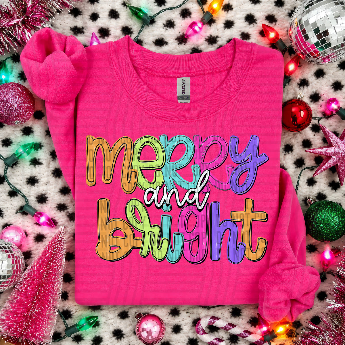 Merry and Bright-Christmas script words (Caplinger) DTF Transfer