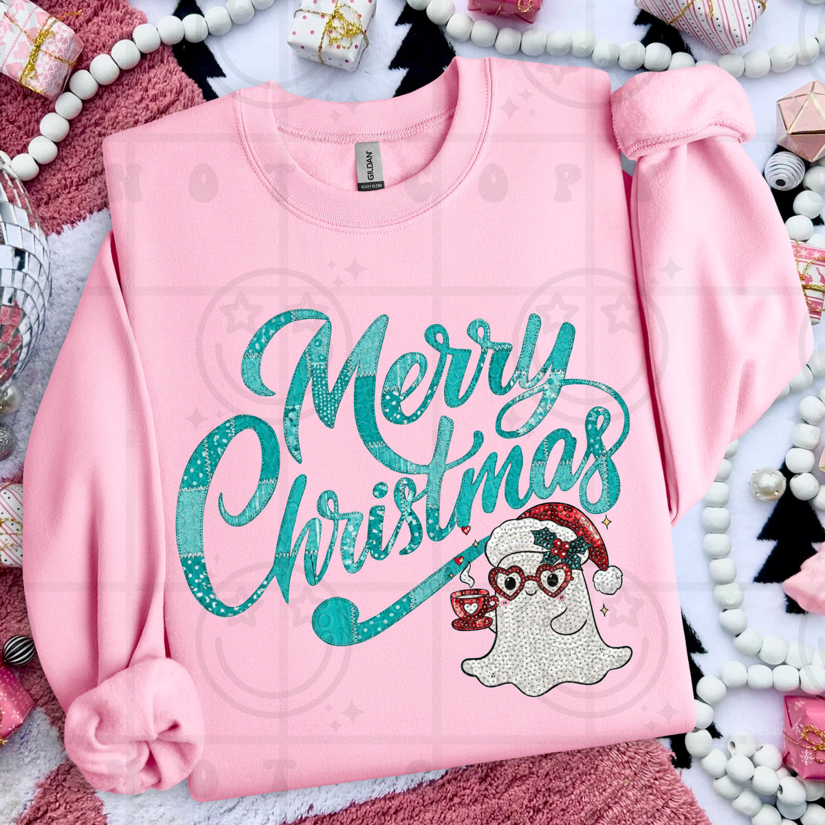 Merry Christmas blue sequin (HW) DTF Transfer