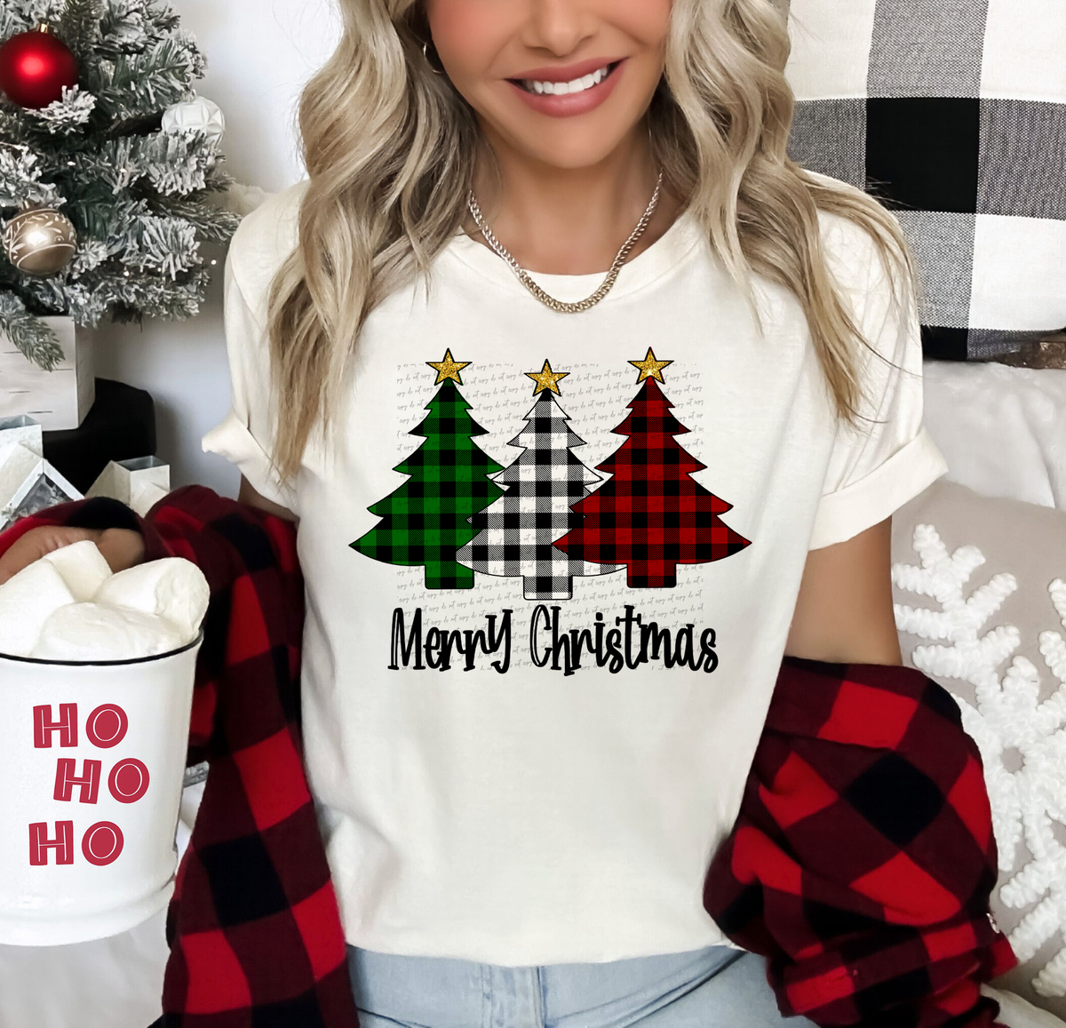 Merry Christmas Trees Plaid 42523 DTF transfer