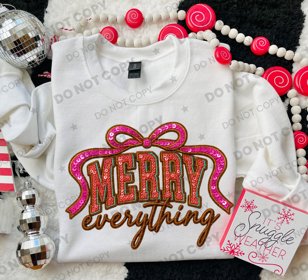 Merry everything with bow faux sequins (HW) DTF Transfer