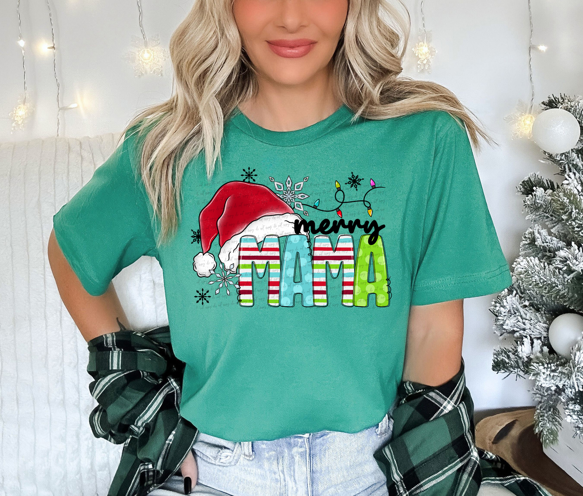 Merry Mama Christmas Hat And Lights 61968 DTF transfer