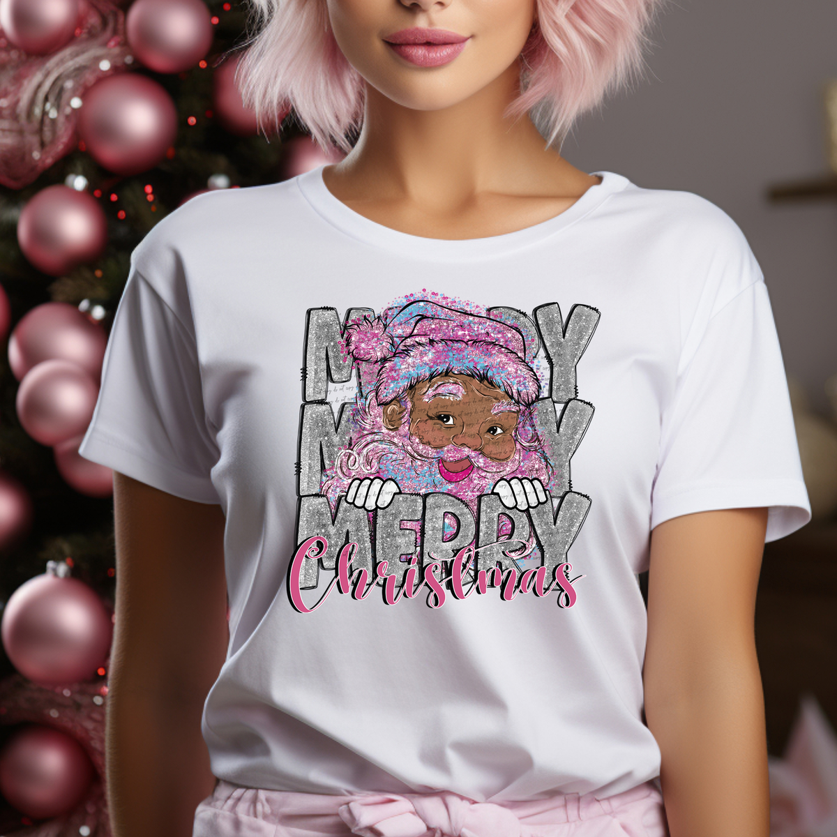 Merry Merry Merry Christmas Dark Skin Santa 42592 DTF transfer