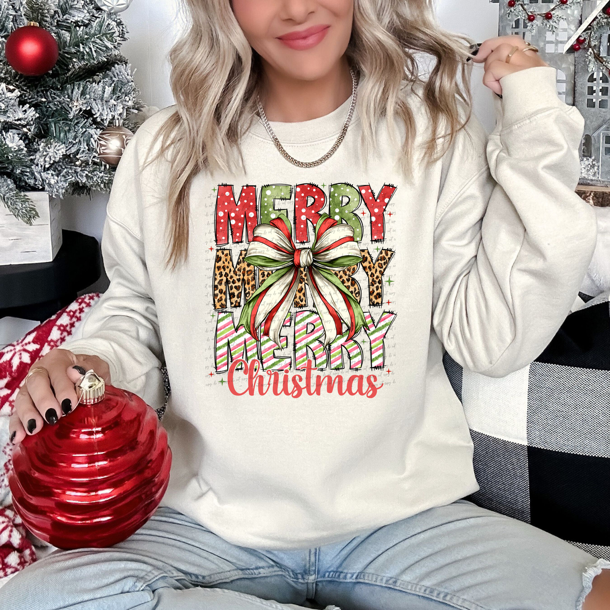 Merry Merry Merry Christmas Red Font 69812 DTF transfer