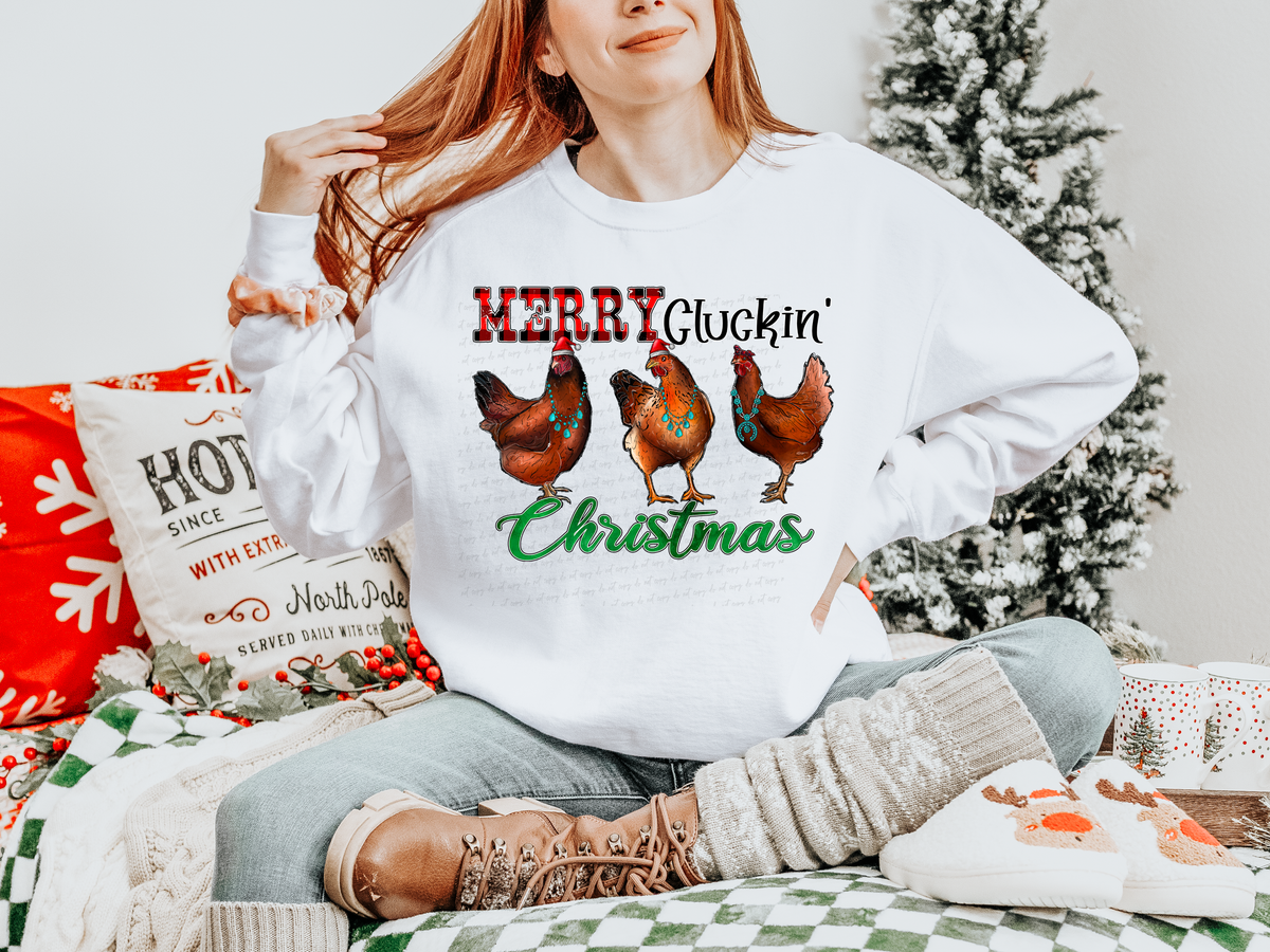 Merry Cluckin Christmas Trio Chickens 116252 DTF Transfer