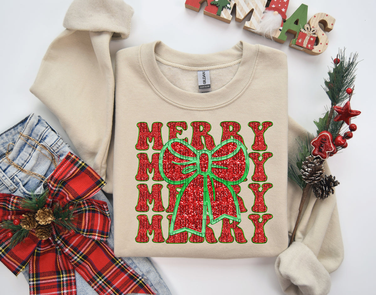Merry Stacked Red Christmas Ribbon 69175 DTF transfer
