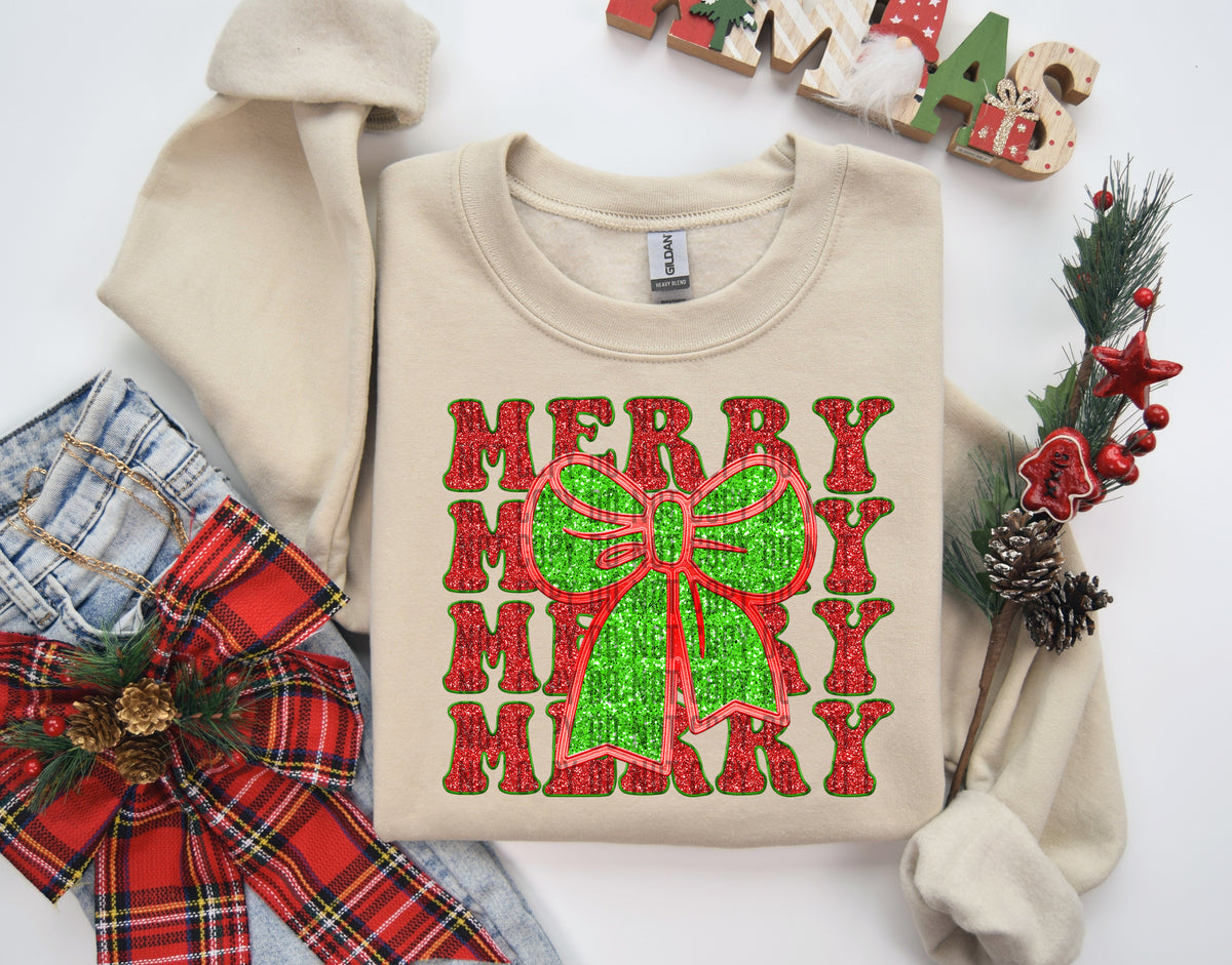 Merry Stacked Green Christmas Ribbon 69176 DTF transfer