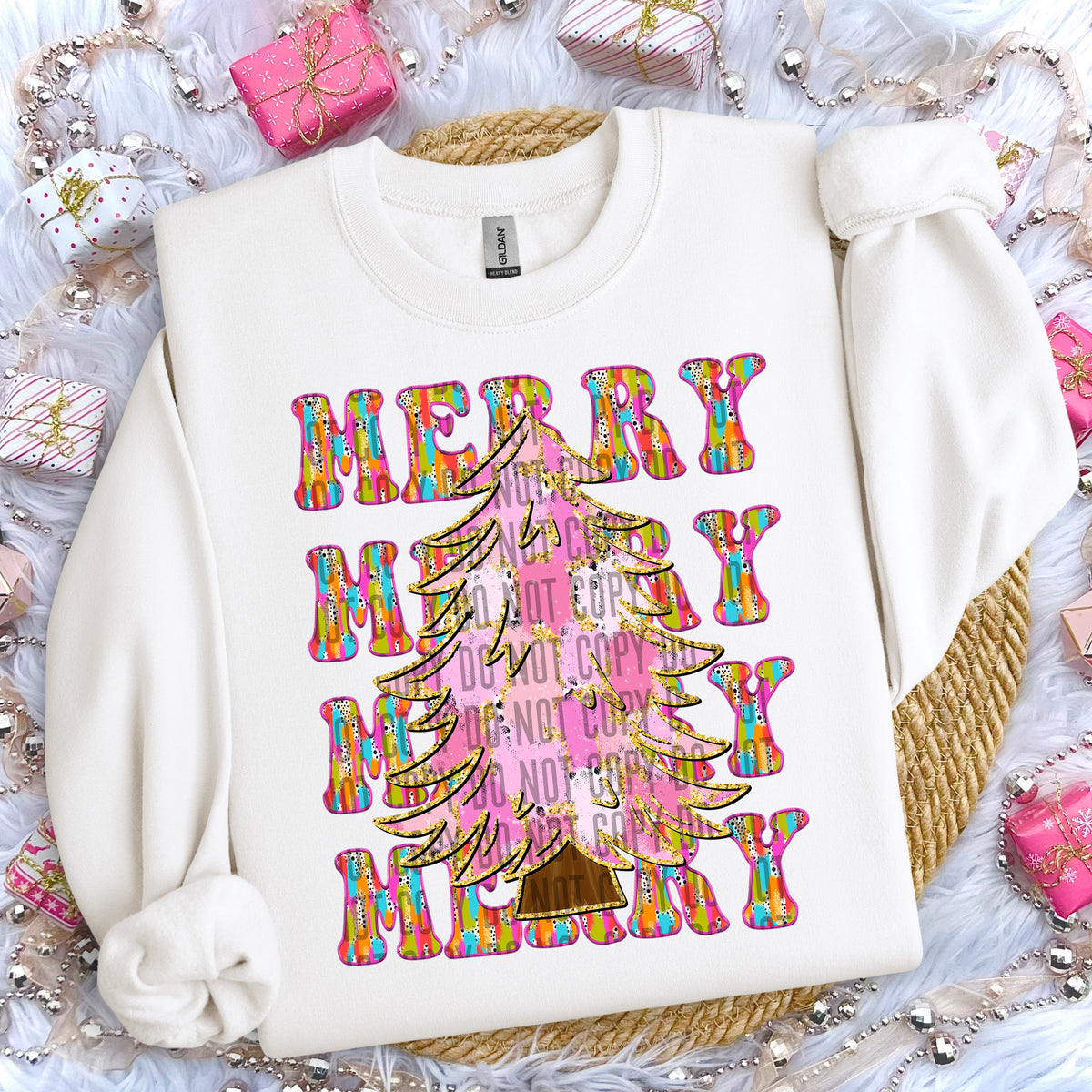Merry Colorful Stacked Christmas Tree 69178 DTF transfer